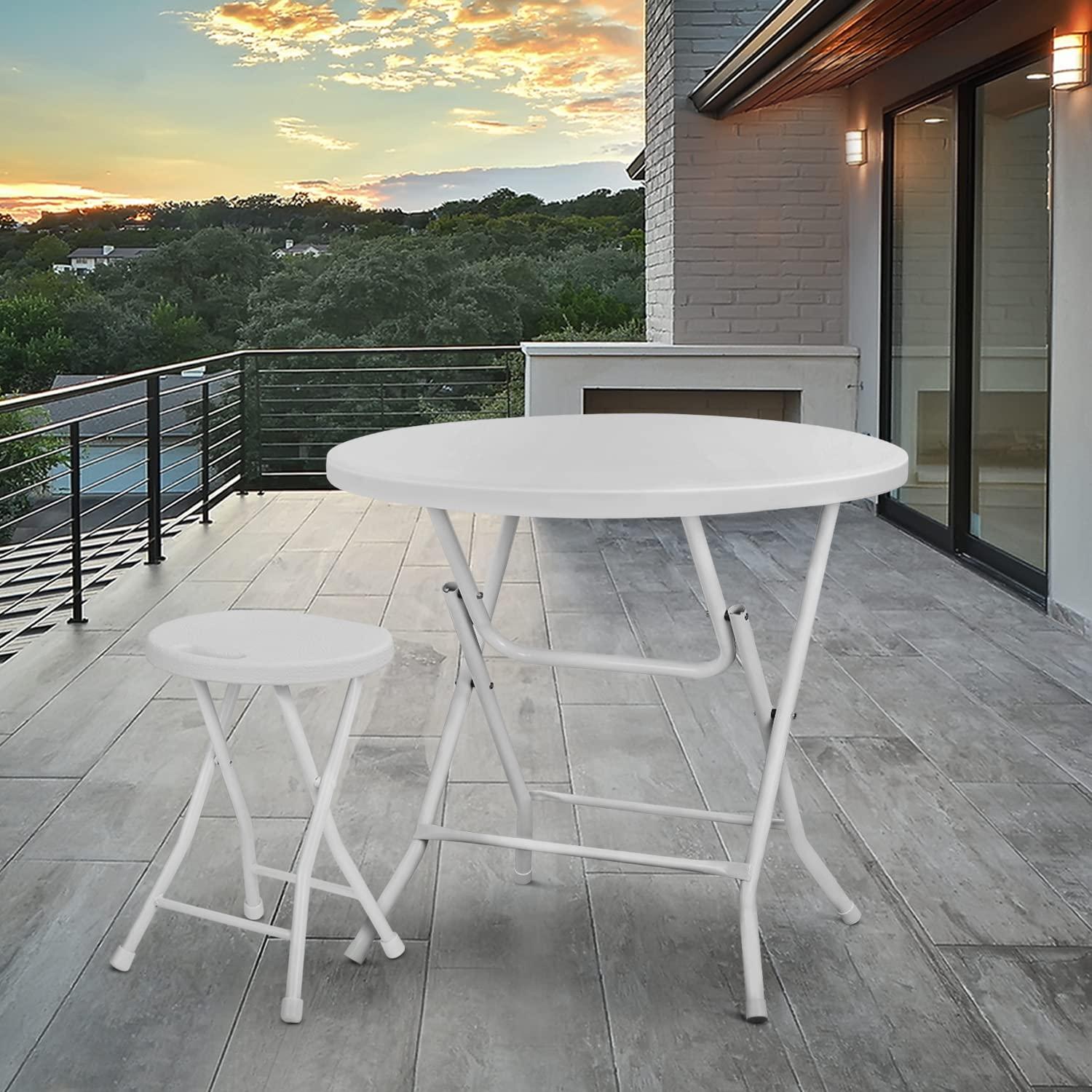 31.5" Round Folding Banquet Table, Portable Plastic Coffee Card Dining Table for Outdoor Party Event