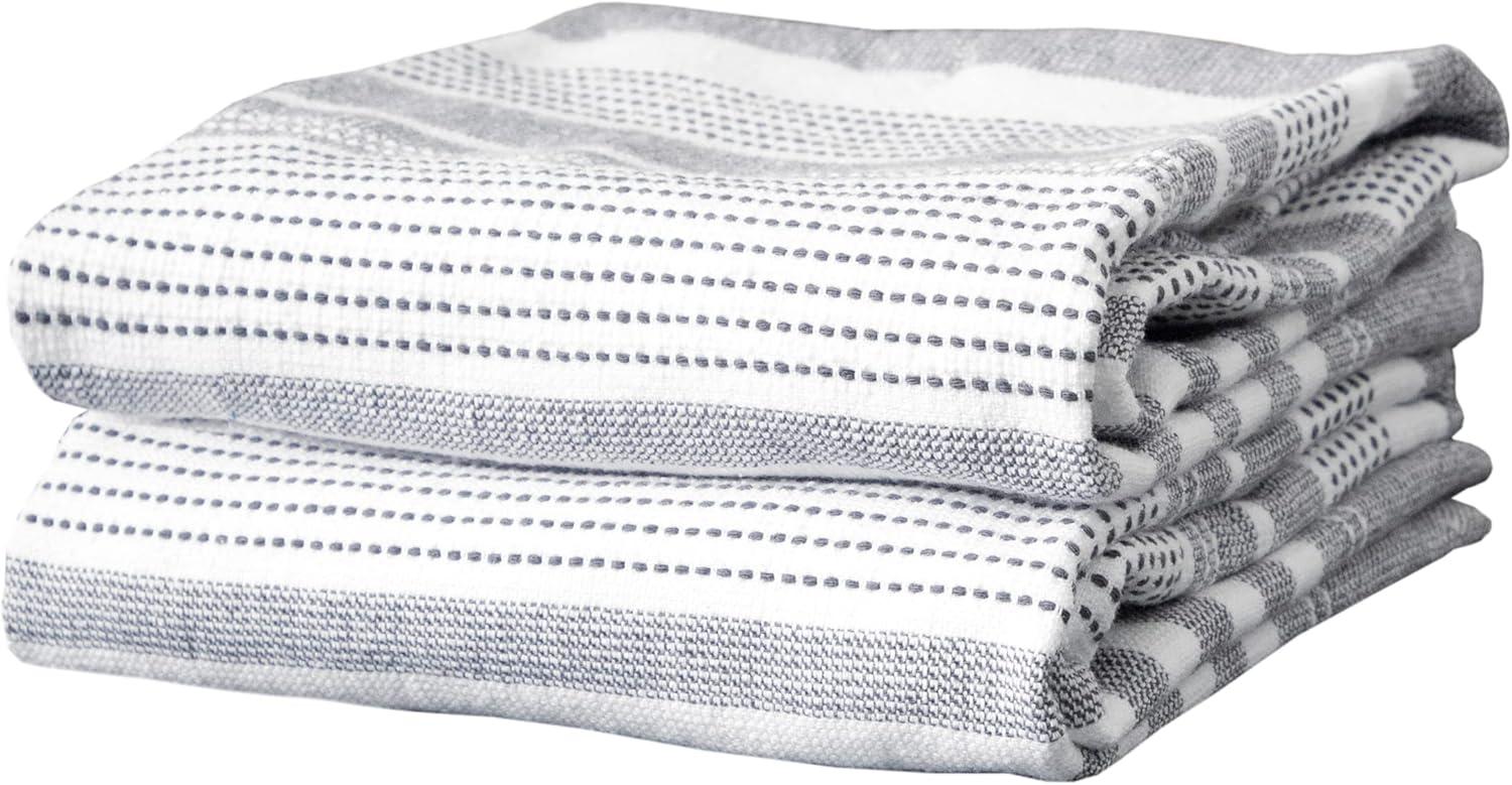 Graphite Dual Terry Stripe Cotton Kitchen Towel Set