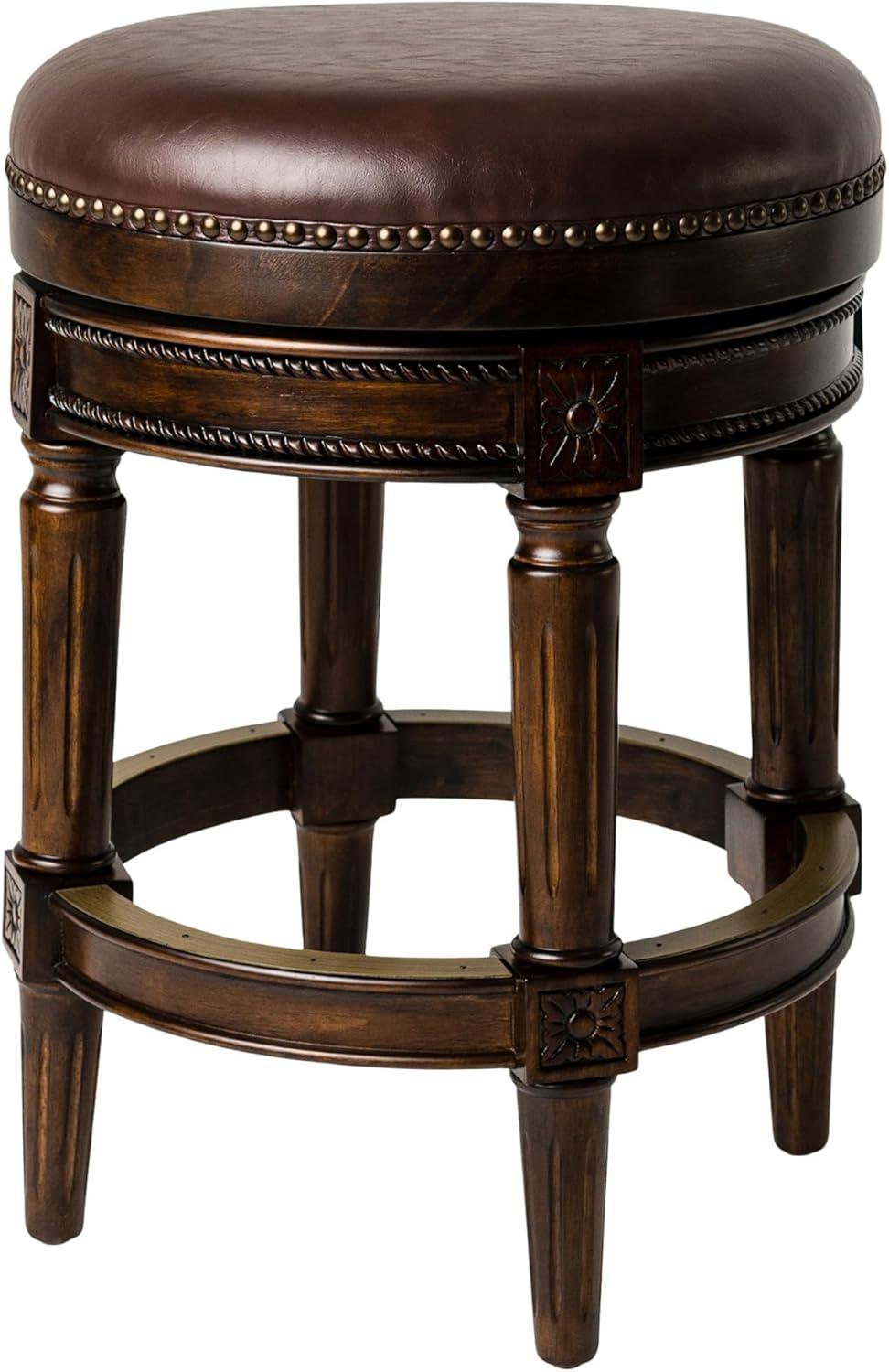 Dark Walnut Backless Swivel Counter Stool with Leather Seat