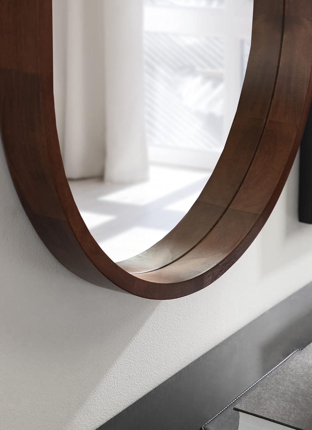 Walnut Brown Capsule Wall Mirror with Poplar Wood Frame, 24x36