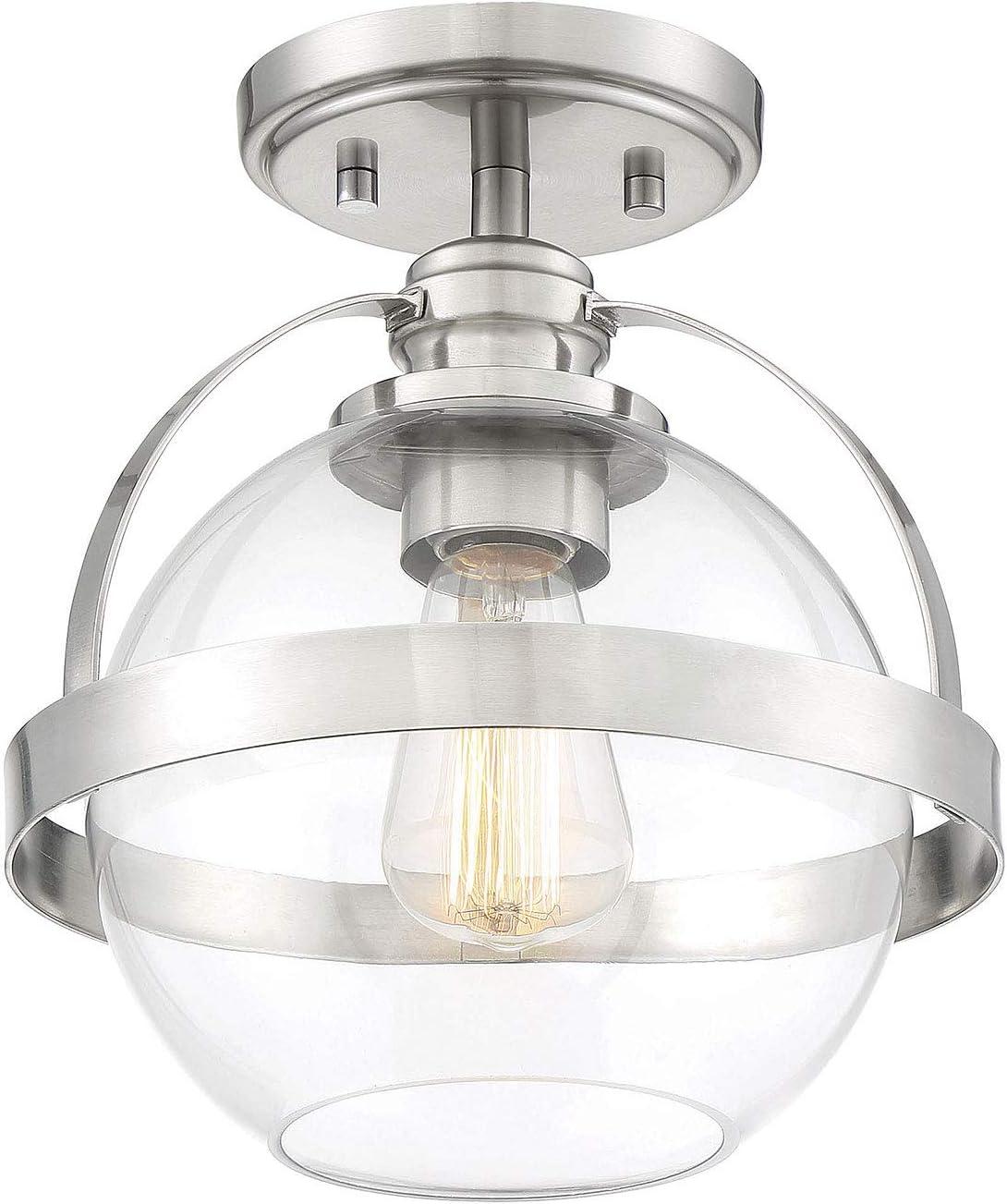 Modern Globe Satin Nickel Ceiling Light with Clear Glass