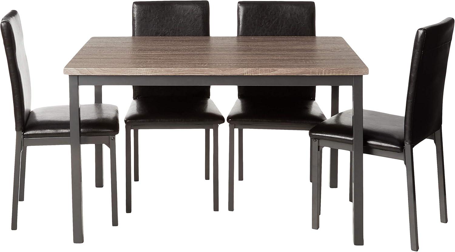 Sleek Black and Weathered Grey 5-Piece Dining Set with Faux Leather Chairs