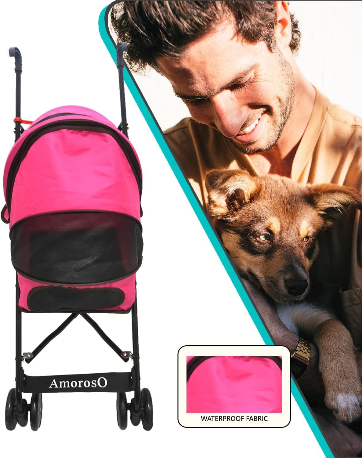 Amoroso Umbrella Pet Stroller Pink for Female and Male Cats and Dogs