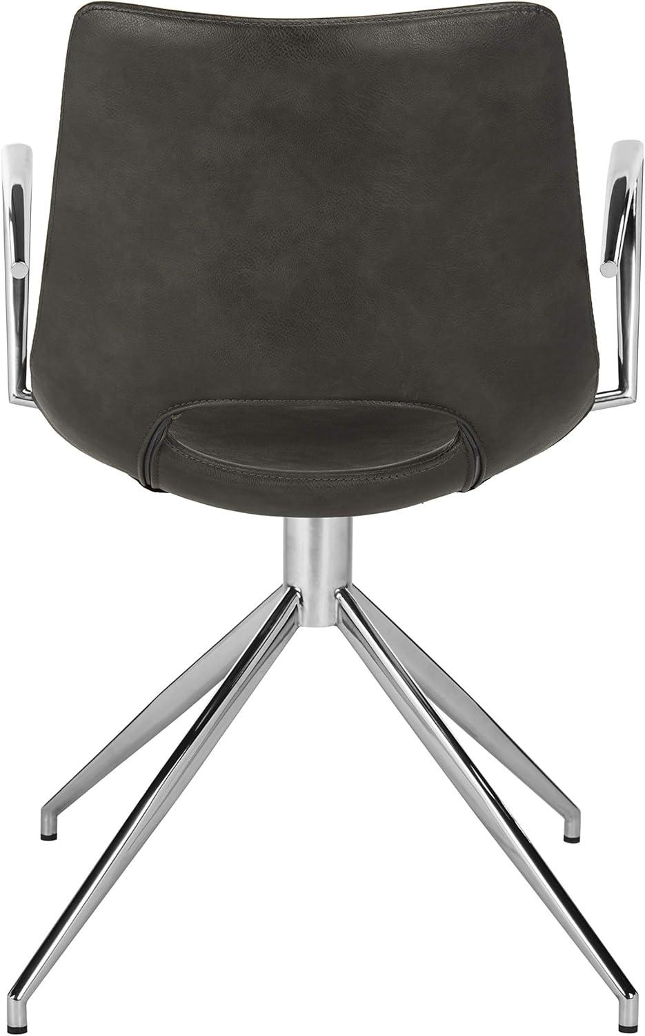 SAFAVIEH Dawn Mid-Century Modern Leather Swivel Arm Chair, Grey/Silver