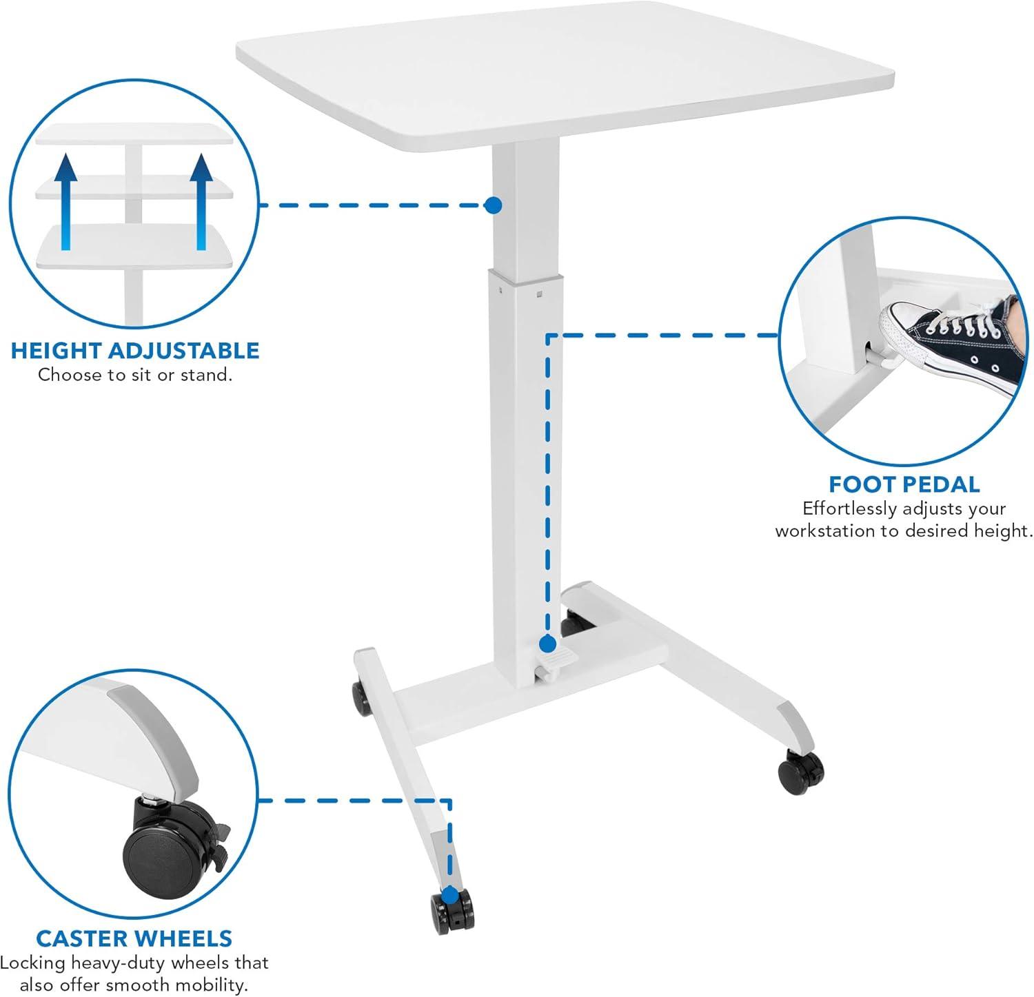 Mount-It! Height Adjustable Rolling Laptop Desk with Wheels | 23.6" x 20.5" | Sit Stand Mobile Workstation Cart w/ Pneumatic Spring Lift | White