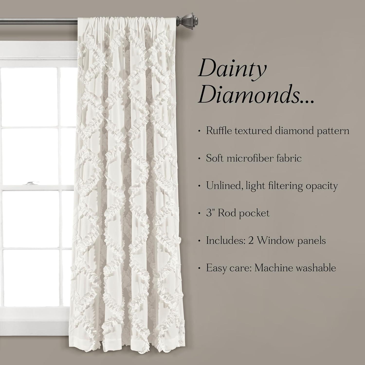 Lush Decor Ruffle Diamond Geometric Semi-Sheer Thermal Indoor Single Curtain Panel (Set of 2)