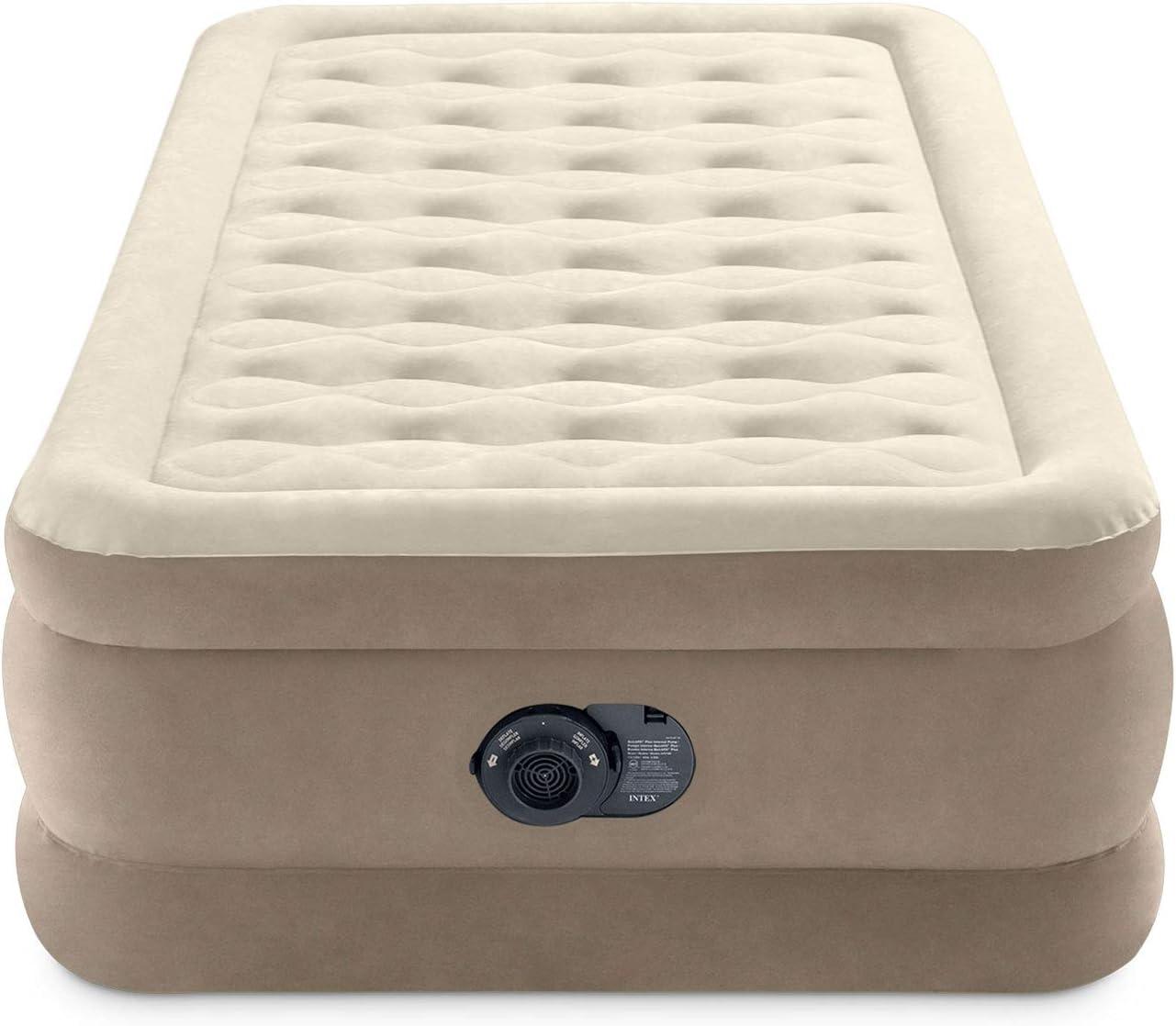 Intex Ultra Plush Fiber Tech Airbed Mattress with Built in Pump