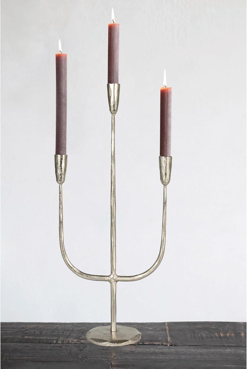 Tall Silver Hand-Forged Metal Candelabra