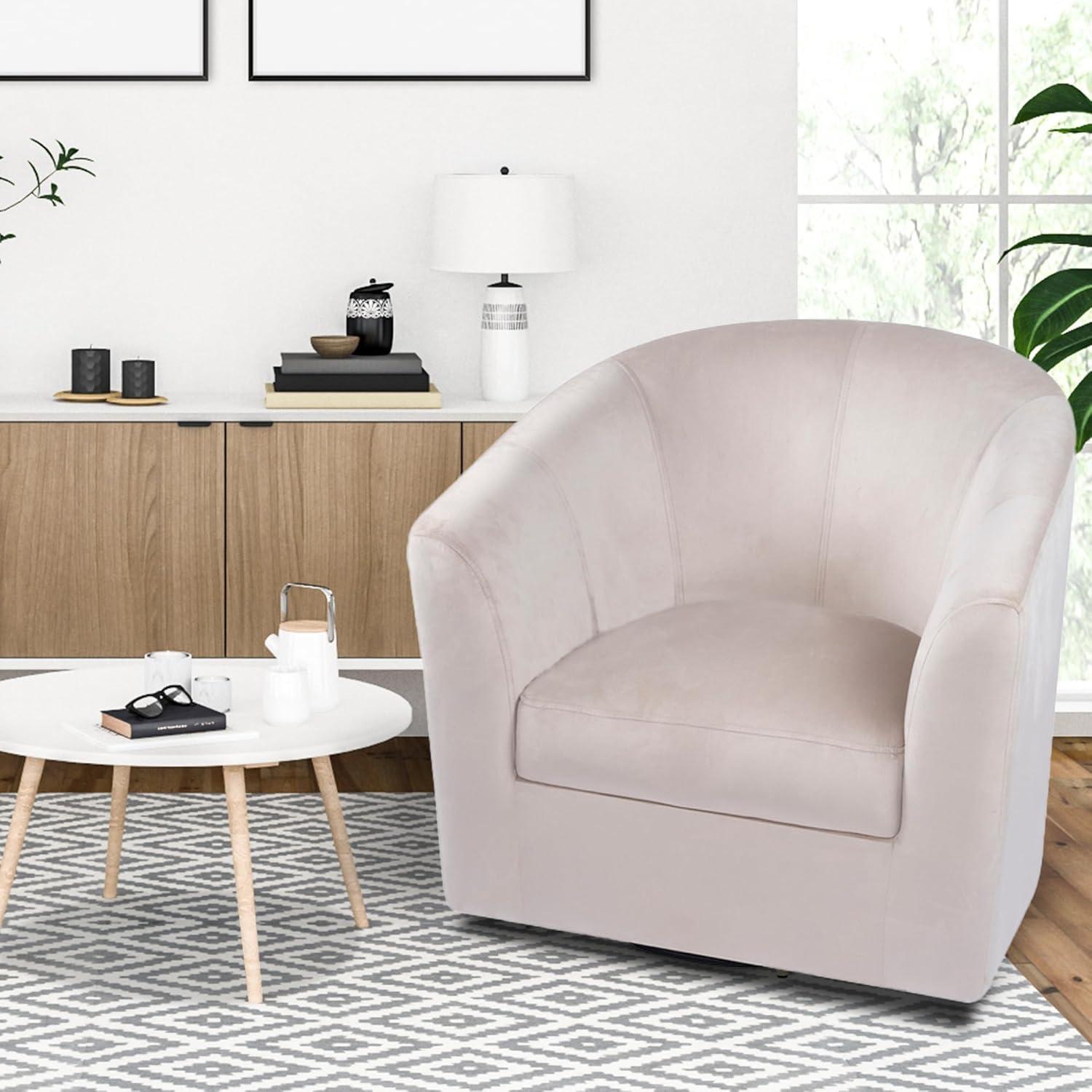 Ariana 360 Degree Swivel Barrel Chairs, Swivel Accent Chairs for Living Room with Armrest, Bucket Chairs for Home, Modern Accent Chairs, Small Club Chairs for Small Spaces - Ivory, Linen