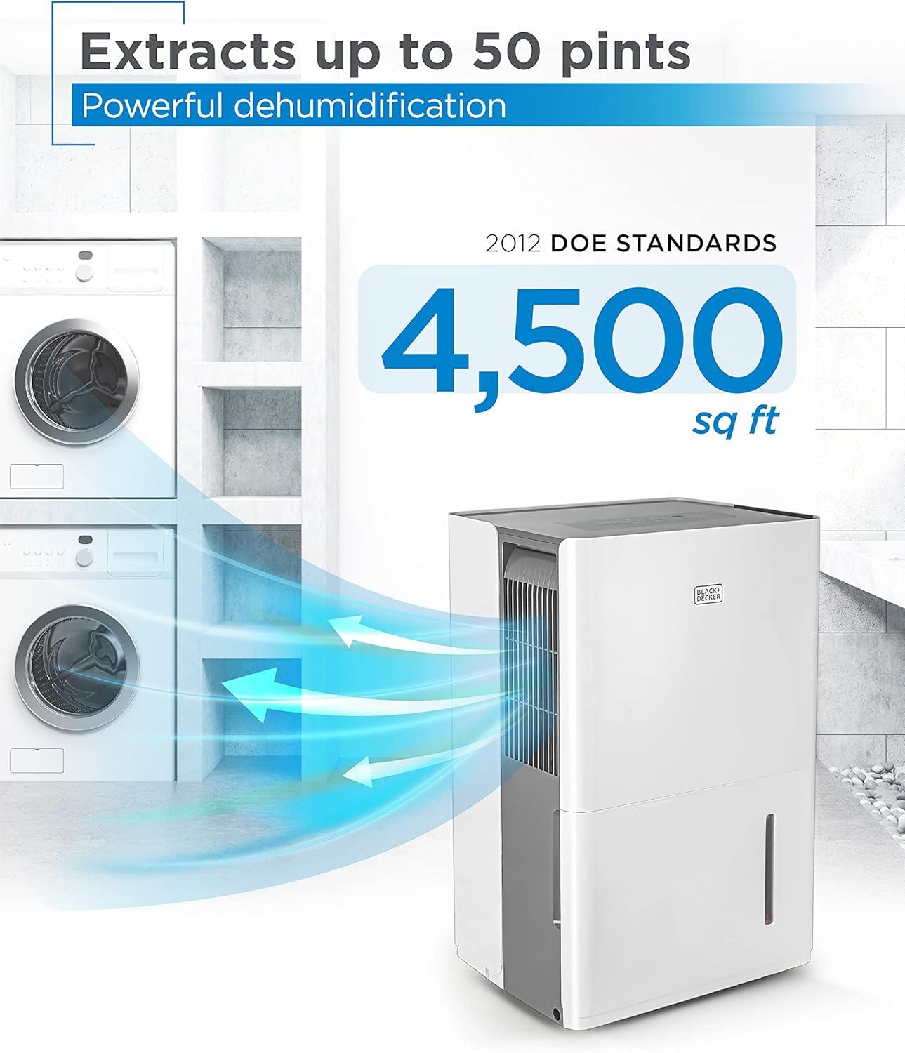 BLACK+DECKER Dehumidifier for Large Spaces and Basements Energy Star Certified White