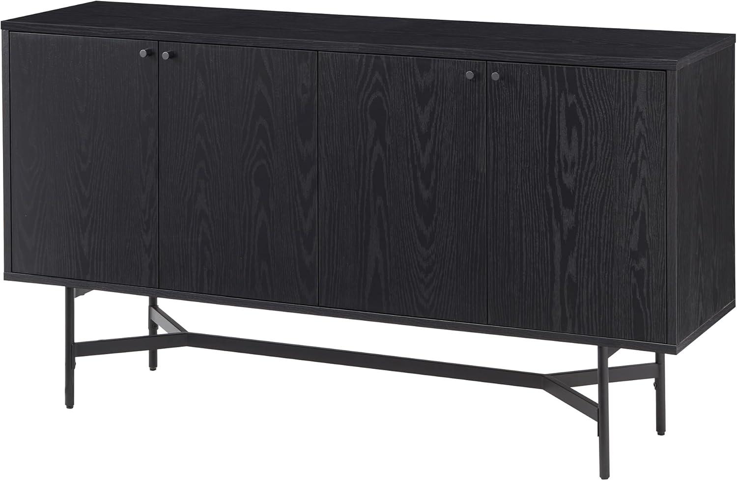 Henn&Hart 58" Black Grain MDF/Metal Buffet Table