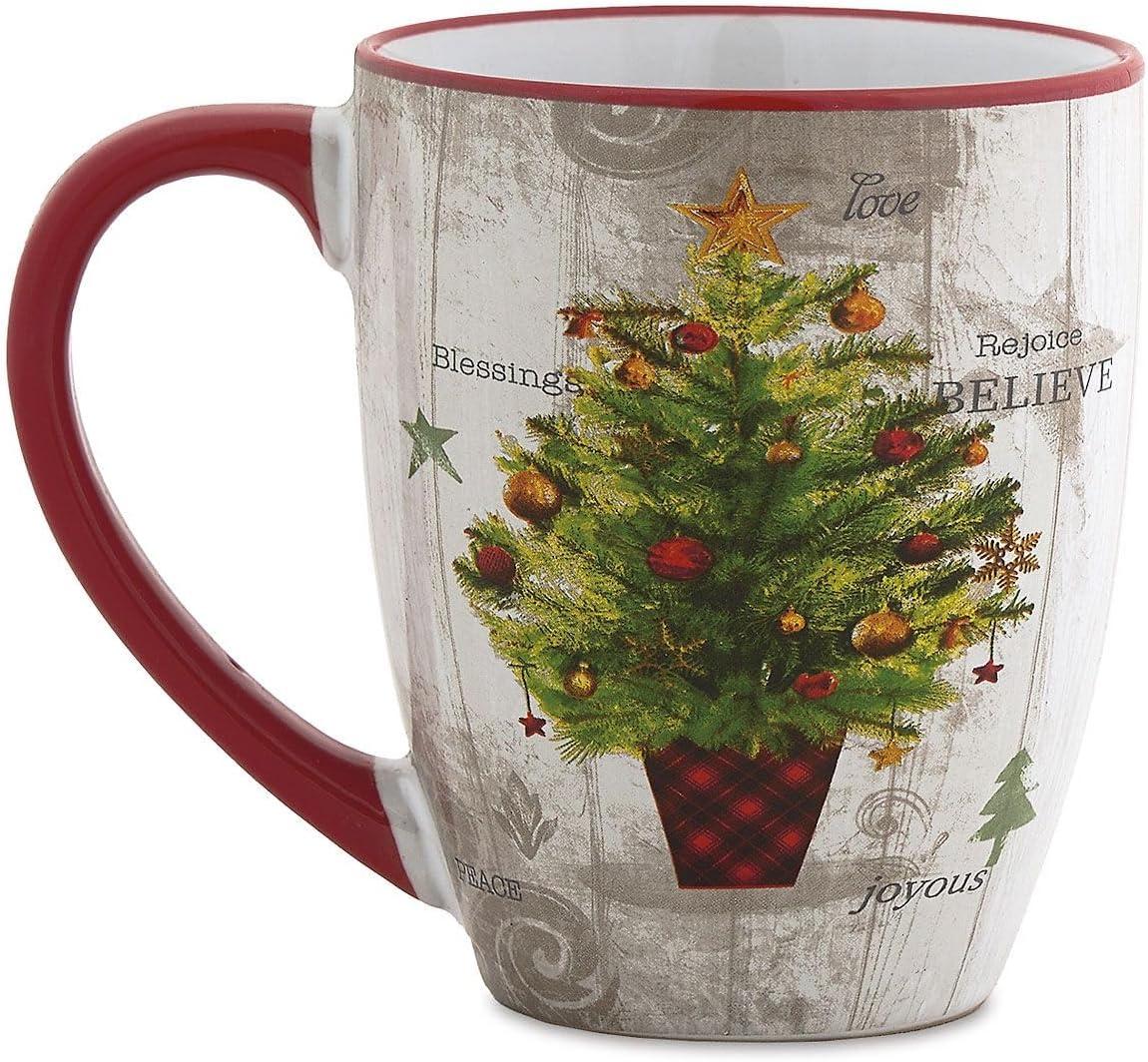 Current Ceramic Tree Mug - 22oz Large Ceramic Winter Christmas Mug, Microwave Safe, Hand Wash, Holiday Dishware, Festive