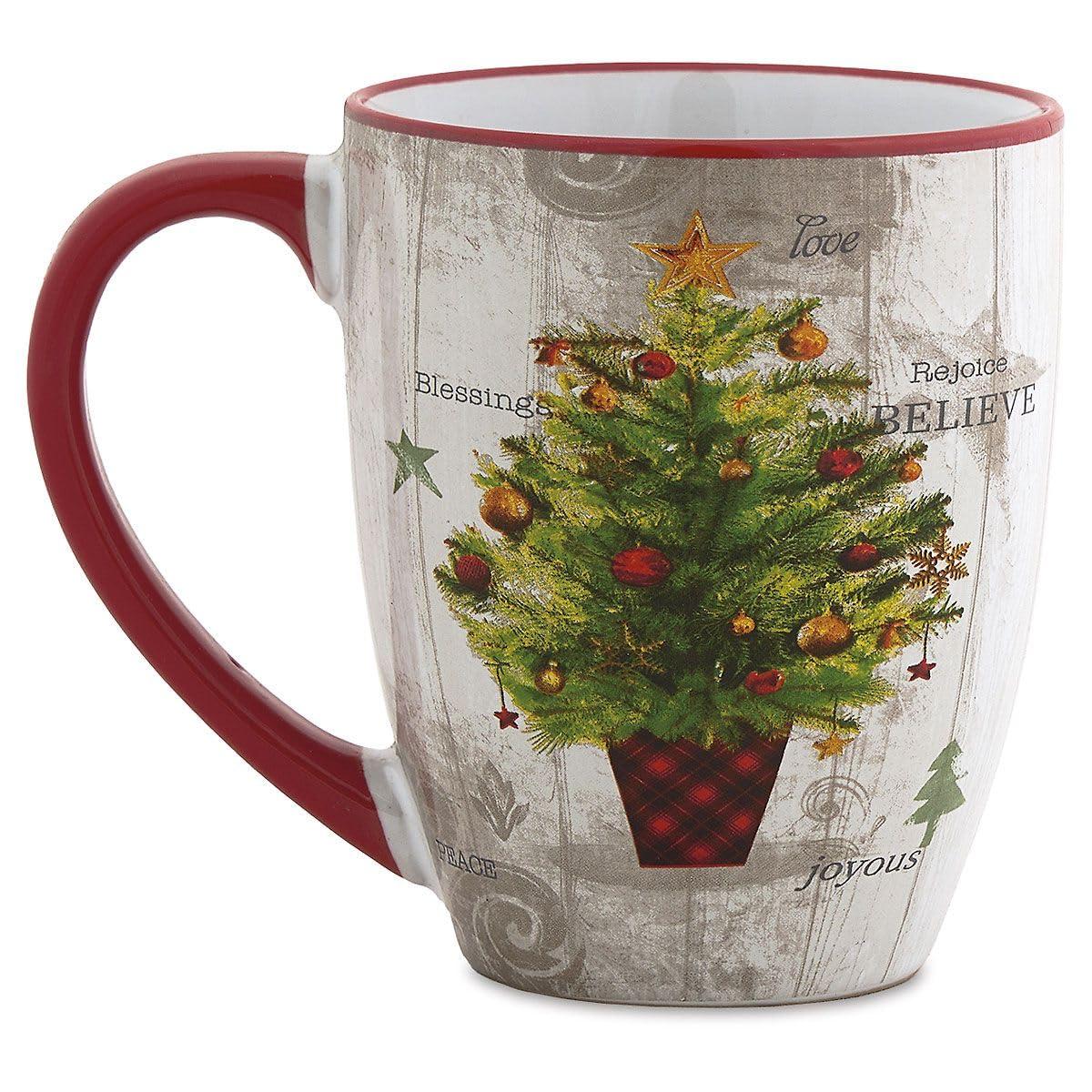 Current Ceramic Tree Mug - 22oz Large Ceramic Winter Christmas Mug, Microwave Safe, Hand Wash, Holiday Dishware, Festive