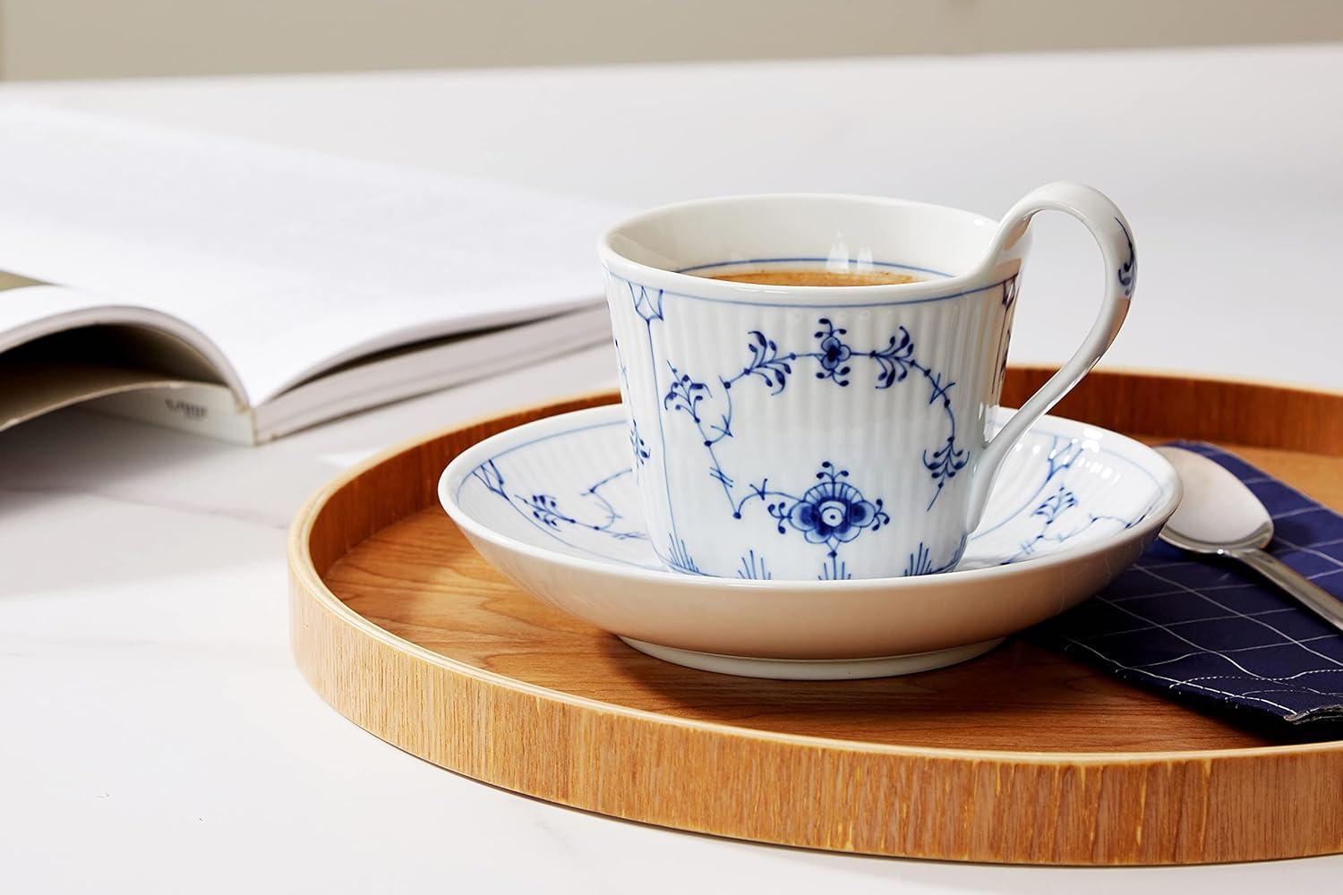 Blue Floral Ribbed Ceramic Everyday Saucer