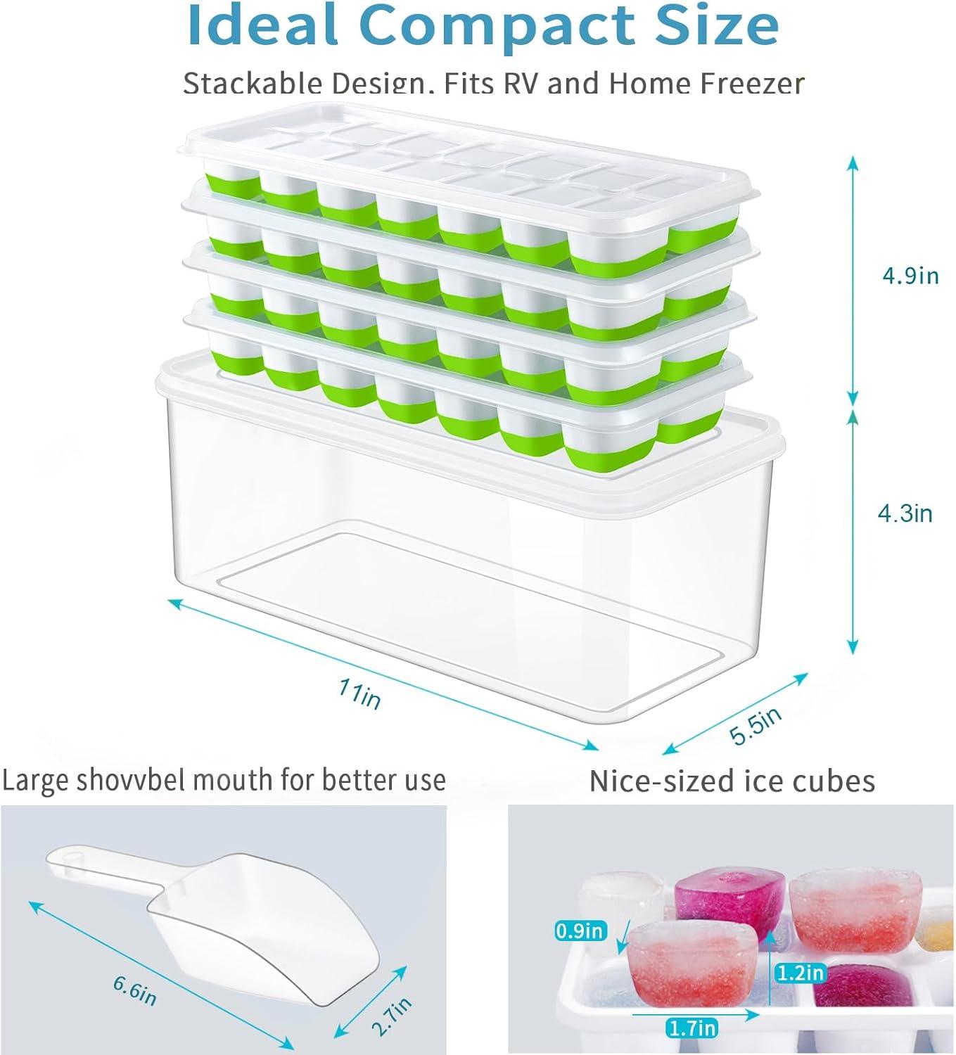 Green and White Silicone Stackable Ice Cube Trays with Lids, 4 Pack