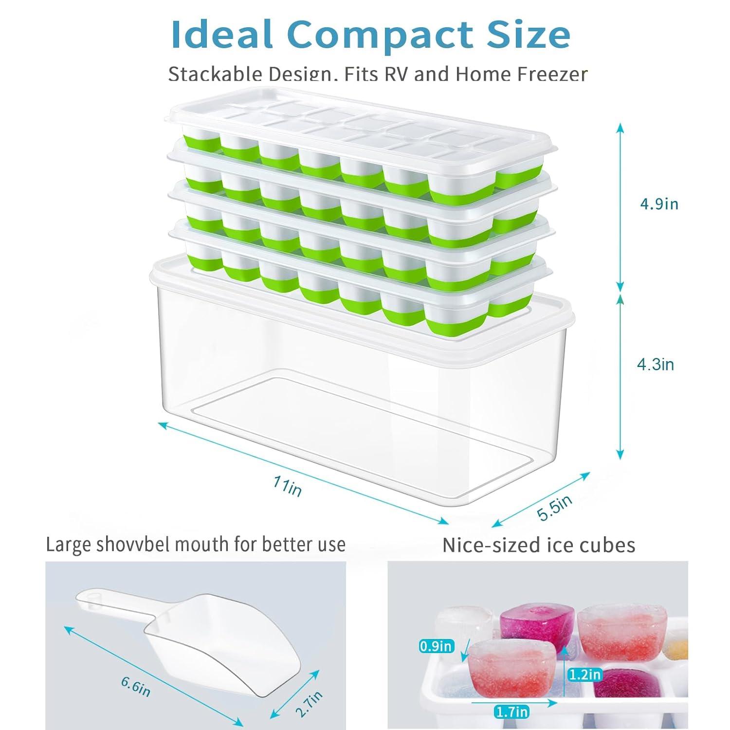 4 Bandejas de Hielo, Silicona con Tapa Extraíble, Bandejas de 14 Hielos Flexibles de Fácil Liberación, Moldes de Hielo Duraderos, Fundas Apilables y Extraíbles para Cócteles, Congeladores y Cervezas