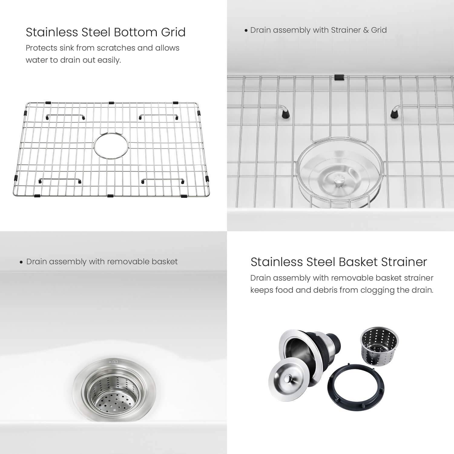 KIBI K2-SF24 Pure 24" W Single Bowl Fireclay Farmhouse Kitchen Sink