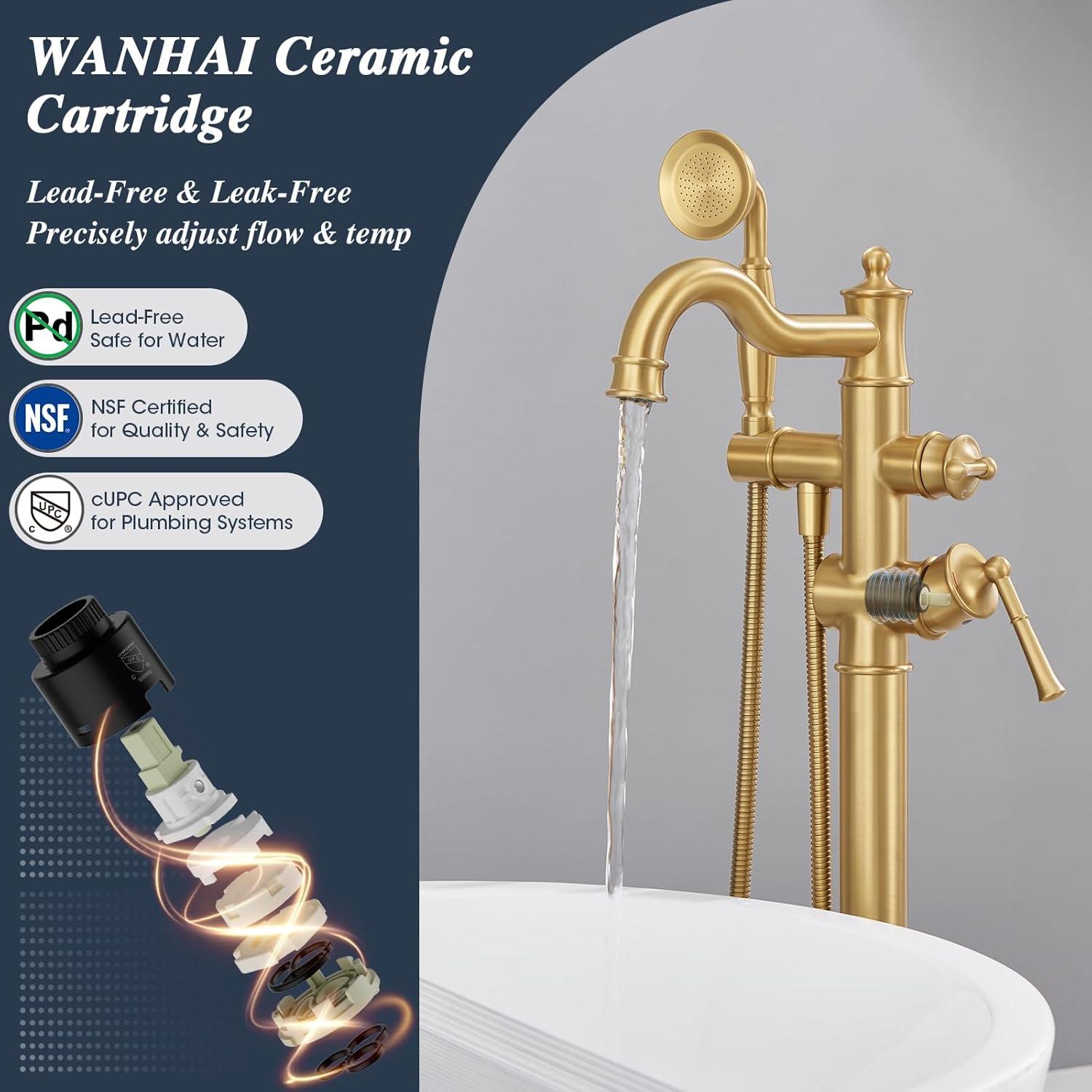 MOGFCT Waterfall Freestanding Bathtub Faucet Set Single Handle Floor Mount Tub Filler with Hand Shower ,Matte Black