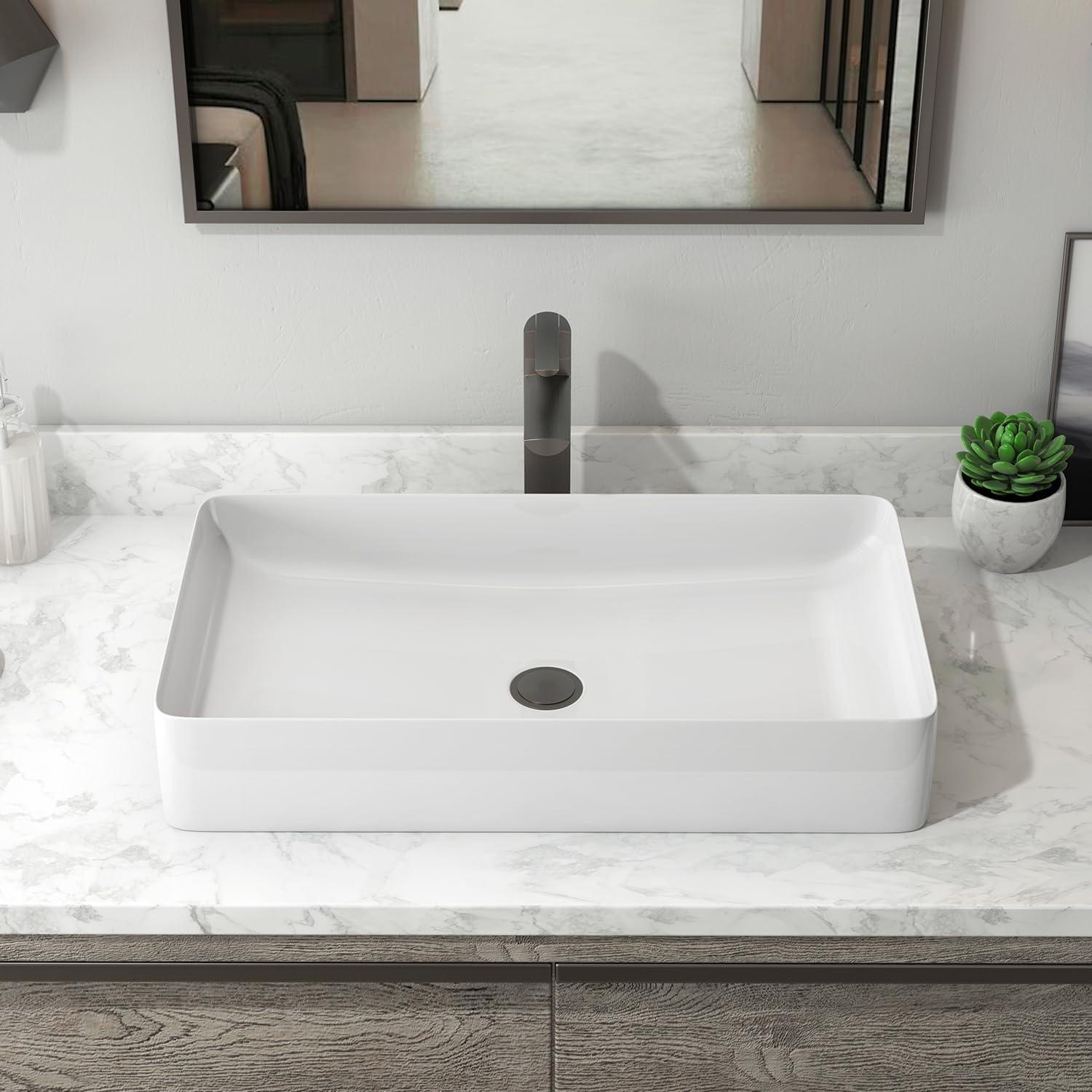 24'' White Gloss Ceramic Rectangular Above-Counter Sink