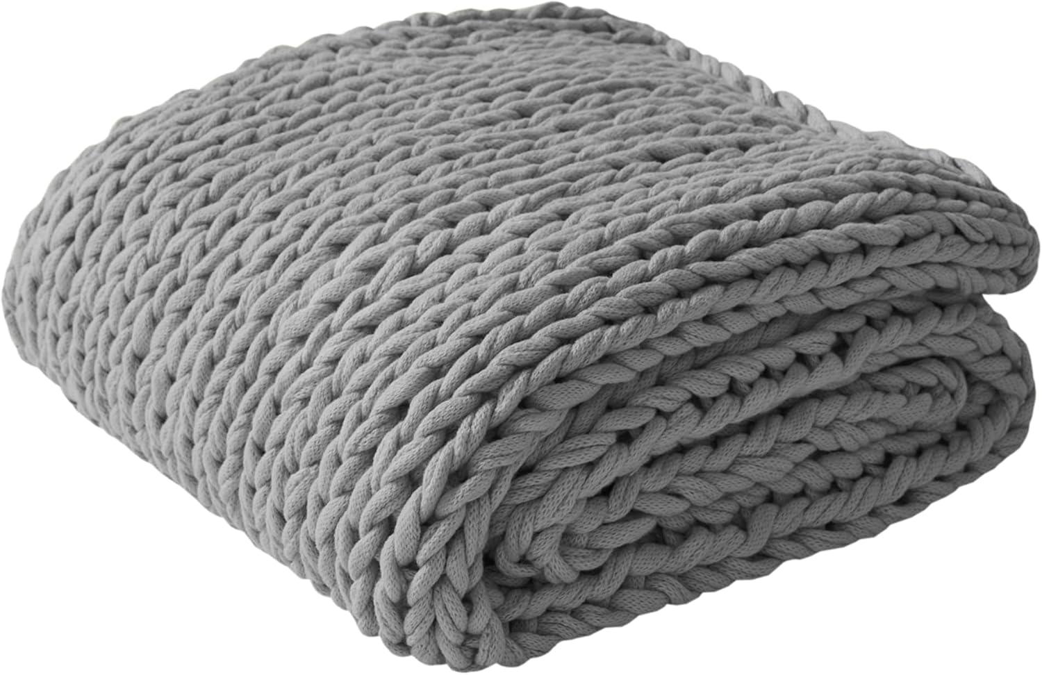 50"x60" Chunky Double Knit Handmade Throw Blanket Charcoal - Madison Park: Acrylic, Modern Style, All Ages