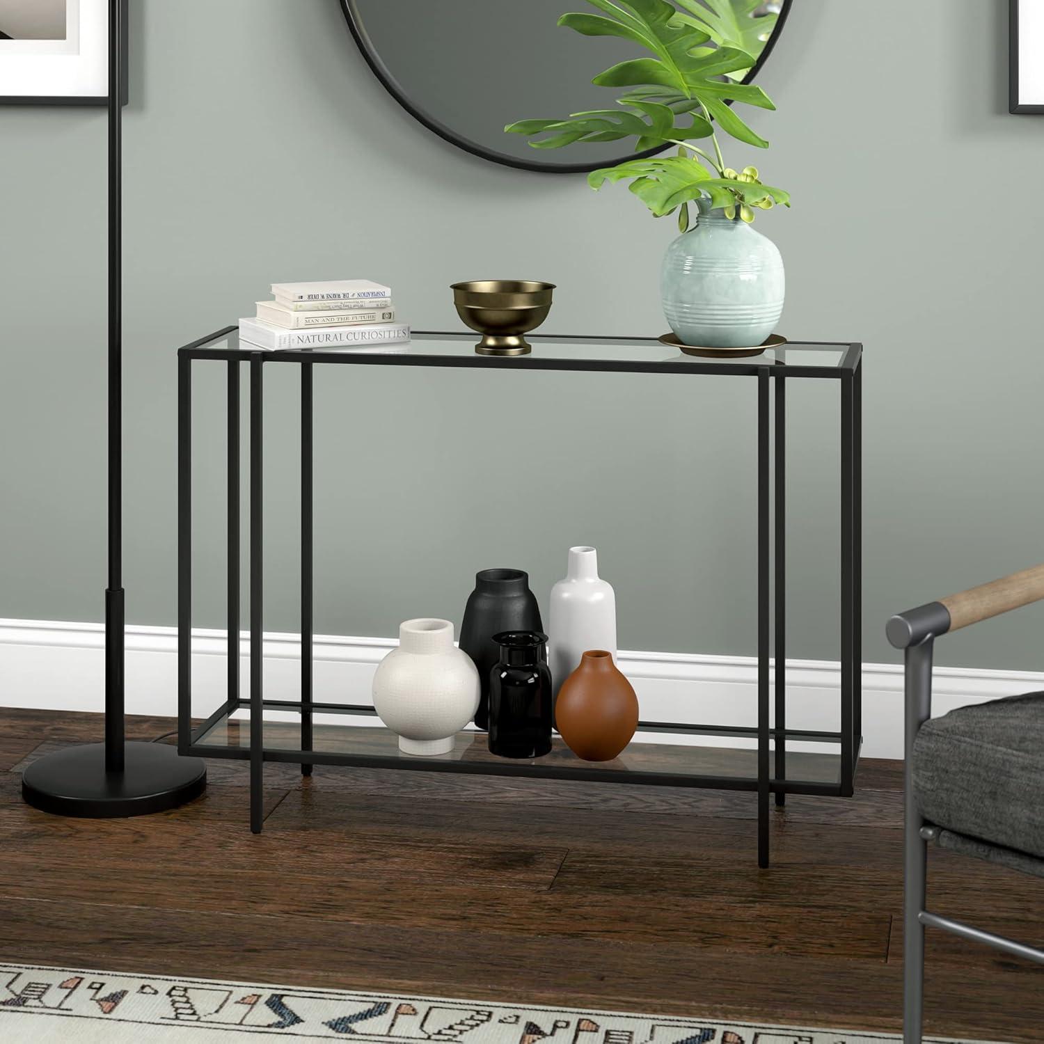 Evelyn&Zoe Vireo 45" Wide Rectangular Coffee Table with Metal Shelf in Blackened Bronze