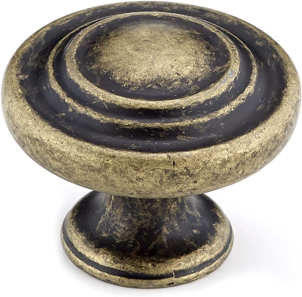 Burnished Brass Round Traditional Cabinet Knob with Mounting Hardware