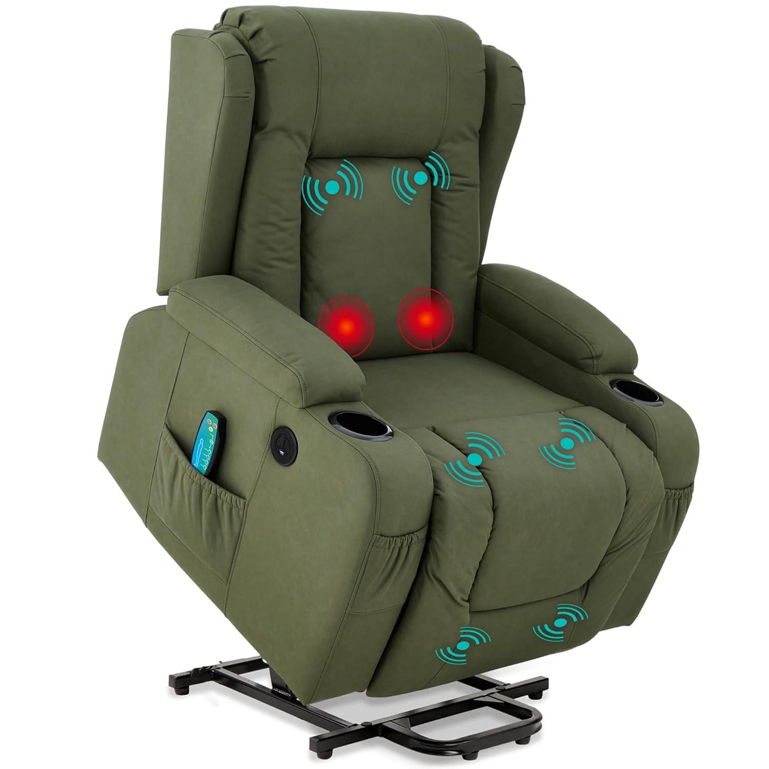 Xola Electric Power Lift Recliner Massage Chair Furniture w/ USB Port, Heat, Cupholders