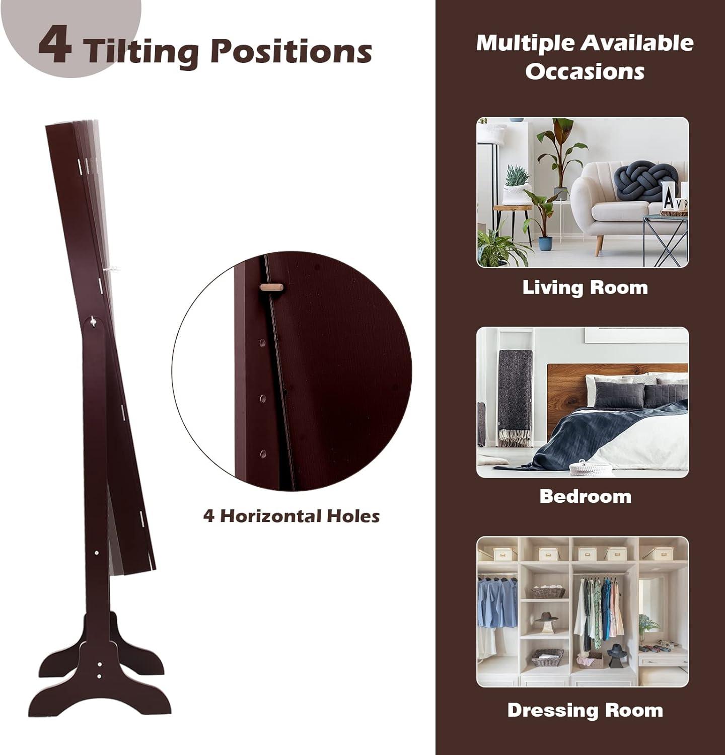 Costway Jewelry Mirrored Cabinet Armoire Organizer Storage Box with Stand Christmas Gift Coffee