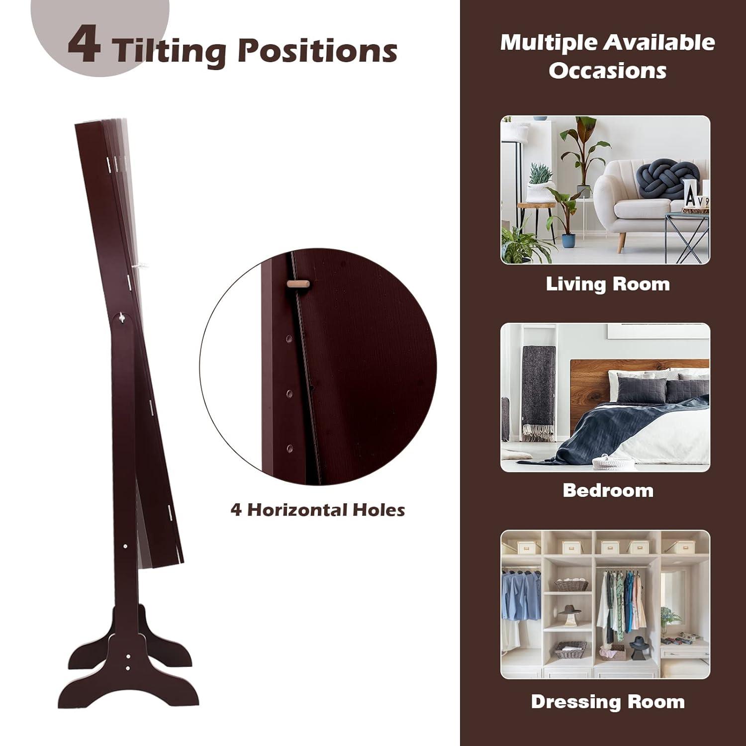 Costway Jewelry Mirrored Cabinet Armoire Organizer Storage Box with Stand Christmas Gift Coffee