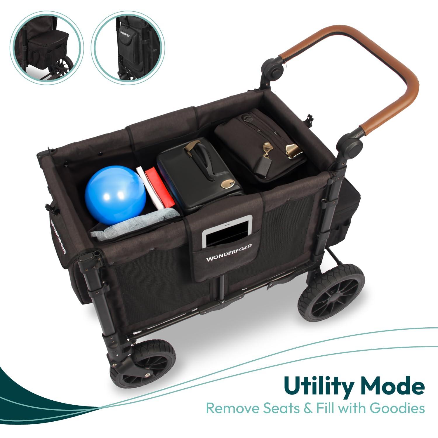 Wonderfold W2 Luxe Charcoal Gray Double Kids Stroller Wagon