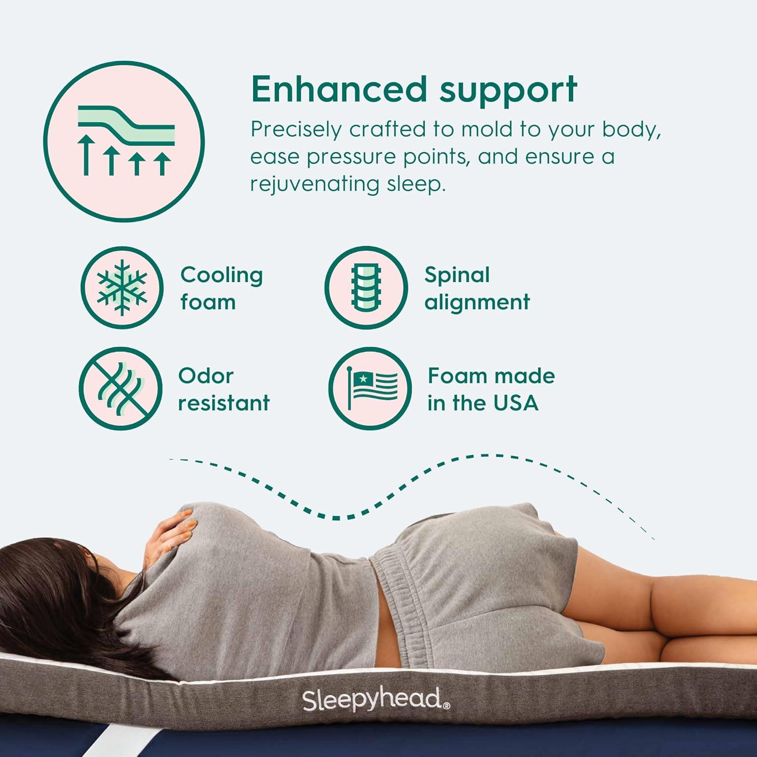 Sleepyhead Twin XL 2 Inch Super Memory Foam Mattress Topper for College Dorm – Copper & Gel Infused, Cooling, Washable Cover, Thick & Comfortable Mattress Pad, Dorm Room Essentials (XL Twin 2")