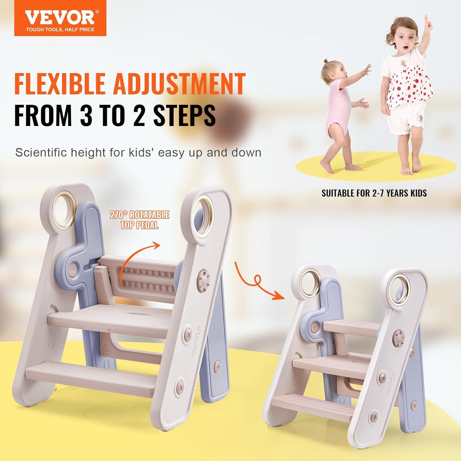 Adjustable 3-Step Foldable Plastic Toddler Stool