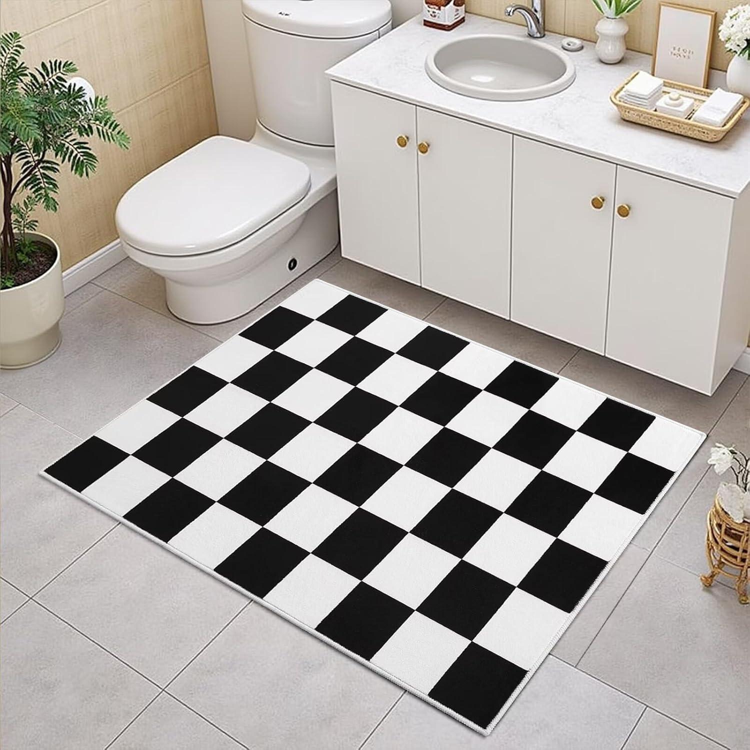 Luxe Weavers Checkered Black and White Geometric 8x10 Area Rug