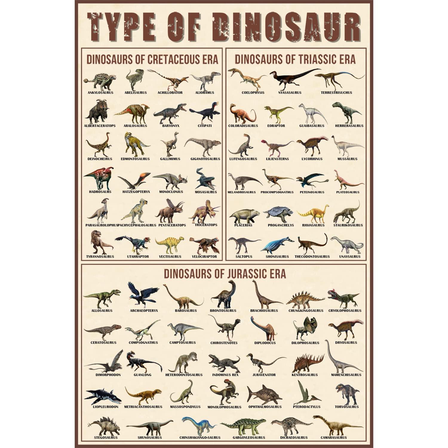 Educational Dinosaur Poster for Kids - 18x12 inches