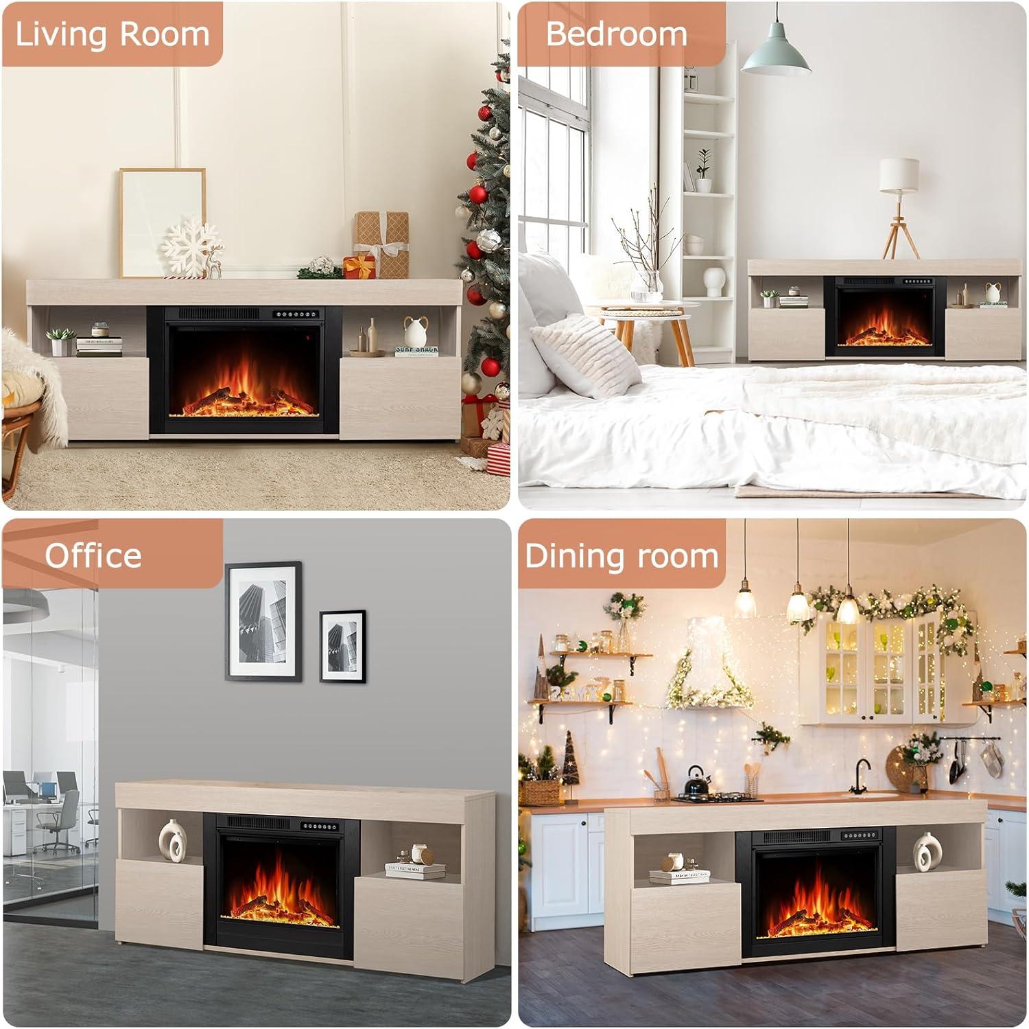 COWSAR COWSAR TV Stand for TVs up to 60" with Electric Fireplace with Remote Control,Adjustable Real 3d Flame Brightness