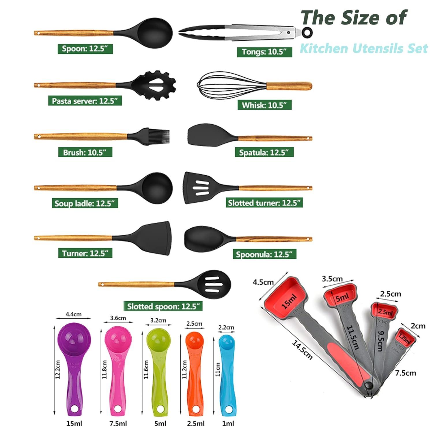 12PCS Kitchen Utensil Set Silicone Cooking Utensils Kit Spatula Heat Resistant Wooden Spoons Gadgets Tool for Non-Stick Cookware