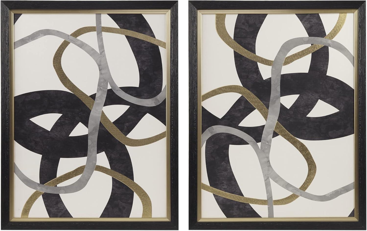 2pc Moving Midas Gold Foil Abstract Framed Canvas Wall Art Set Black - Madison Park: Modern Decor, Vertical Orientation