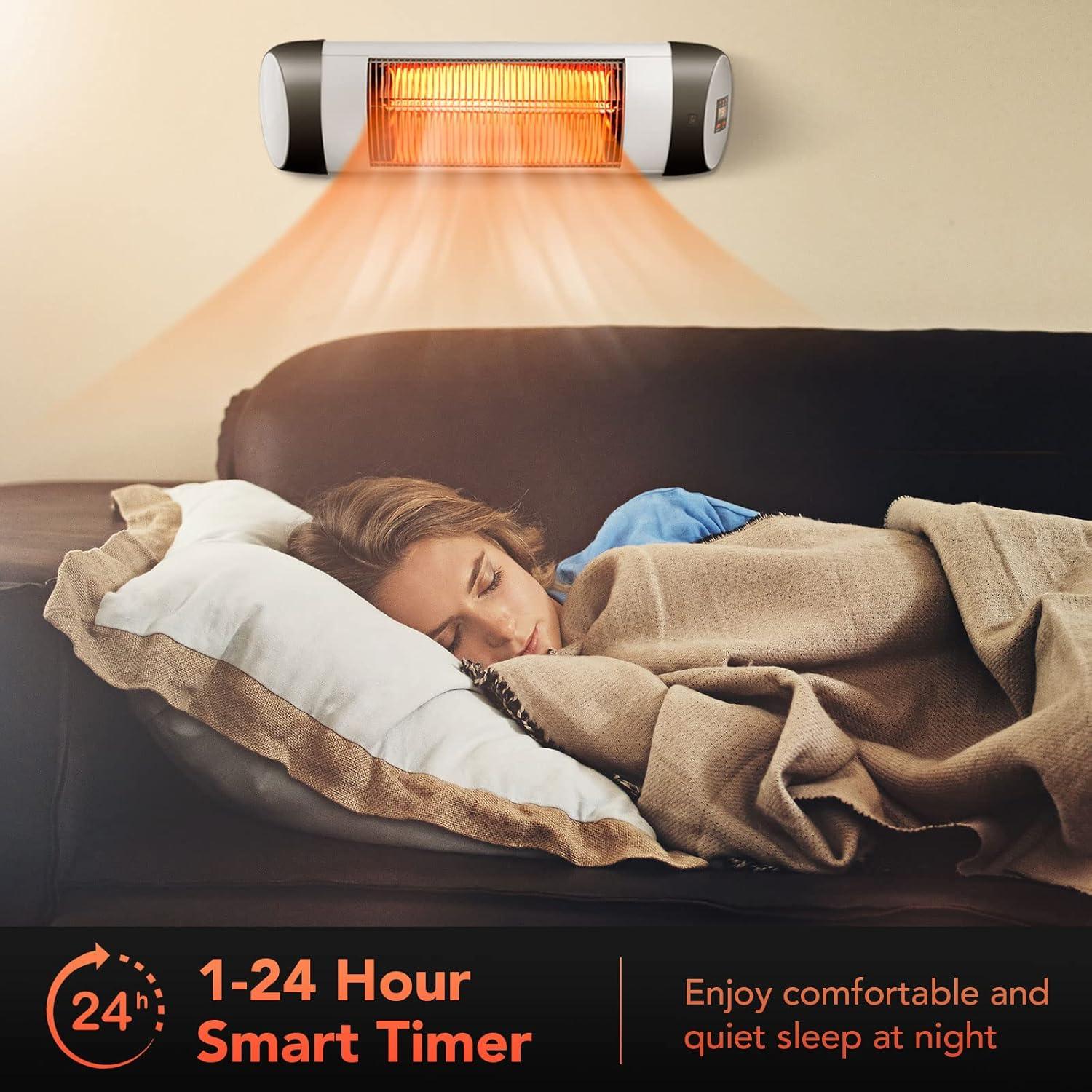 gaomon Wall-Mounted Electric Patio Heater, with 3 Heat Levels(500/1000/1500W)