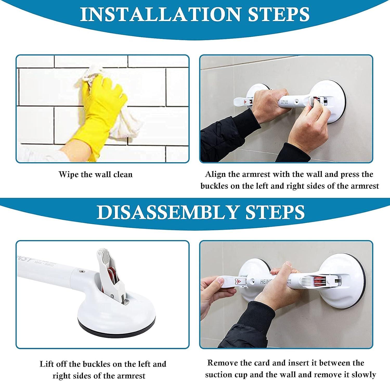 19inch Upgrade Suction Shower Grab Bar, Portable Shower Handle Bar Suction Grip Bar Bathtub Handle with Strong Hold Suction Cup Fitting and Rapid Release for Bathroom(Max Capacity :300lb