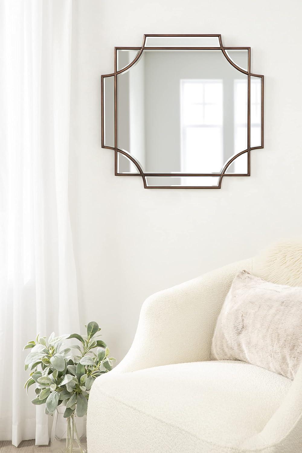 Kate and Laurel Minuette Traditional Square Mirror, 24 x 24, Bronze, Decorative Farmhouse Mirror with Elegant Scalloped Interlocking Geometry With Slim Profile
