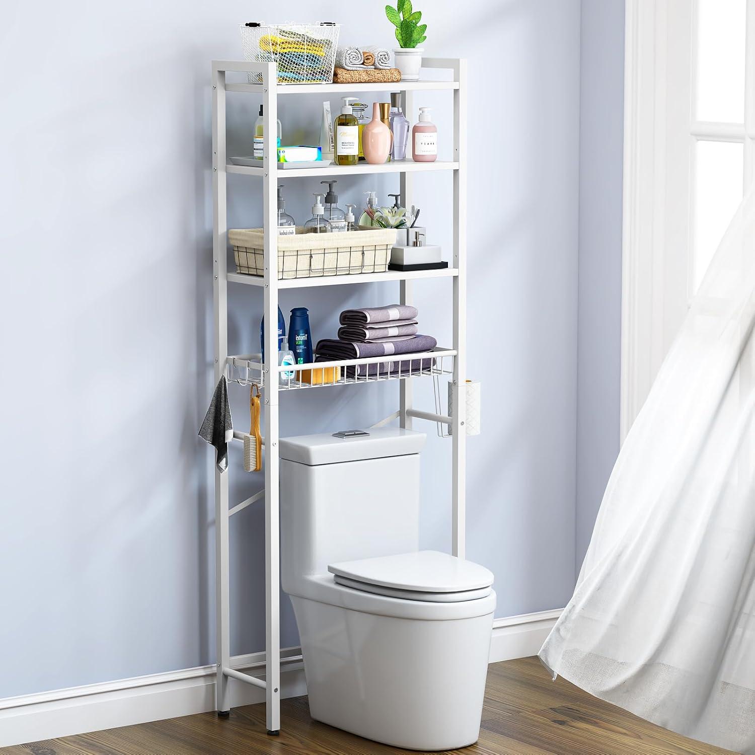 4-Tier Bathroom Organizer Shelf Over Toilet with Adjustable Shelf and Basket