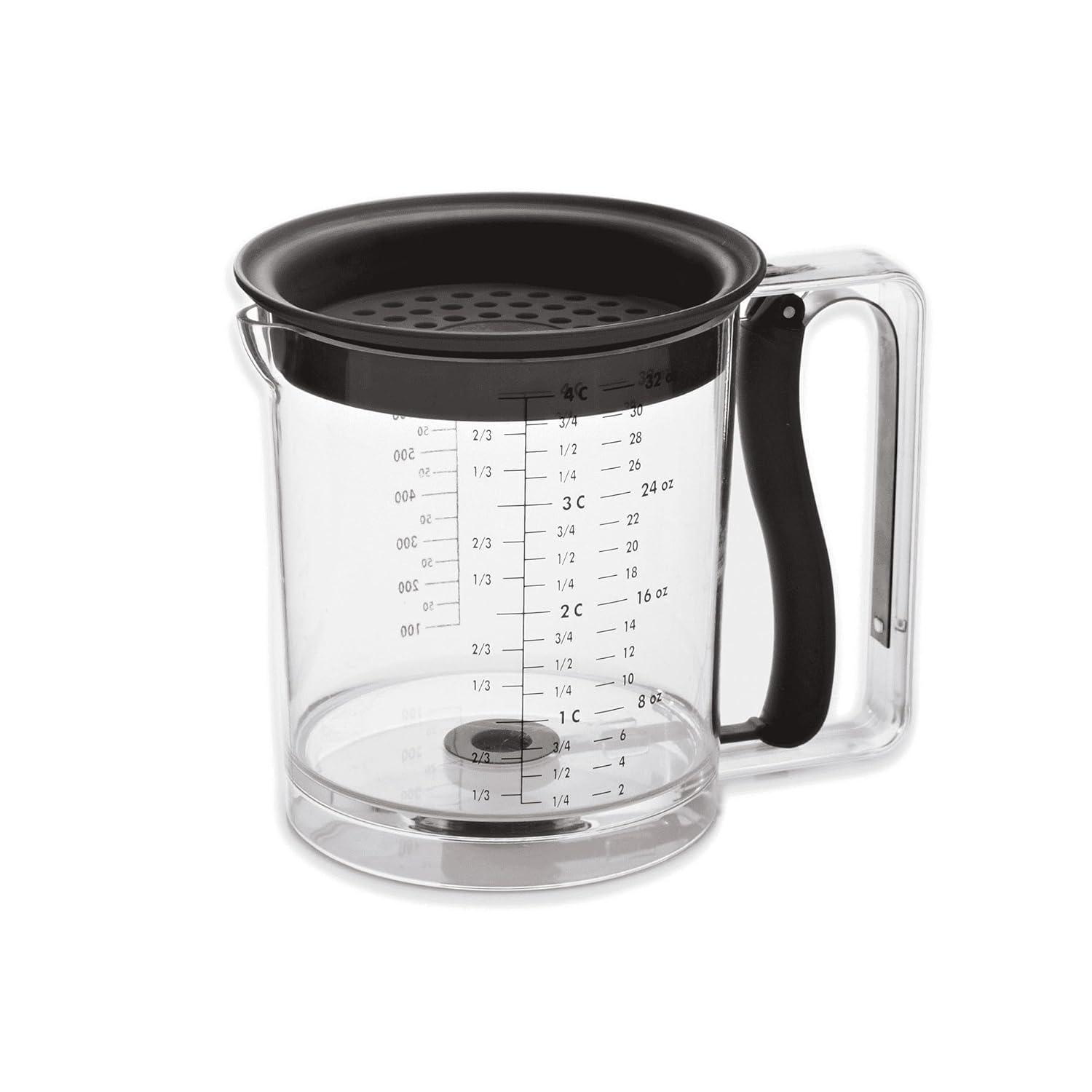 Amco 4 Cup Easy Release Fat And Gravy Separator With Deep Removable Lid & Quick Release Handle - Black