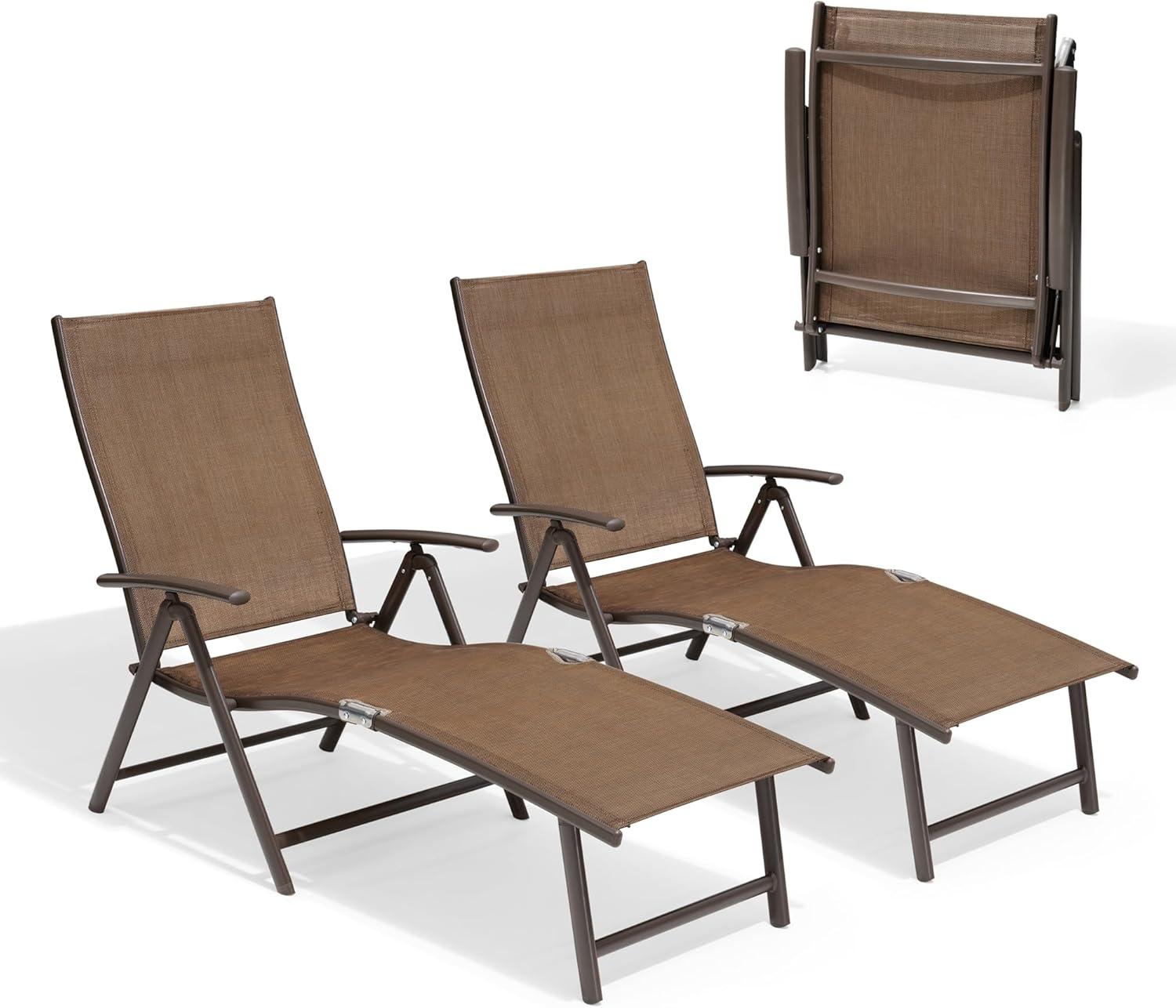 Pellebant Outdoor Chaise Lounge Aluminum Patio Folding Chair,Brown