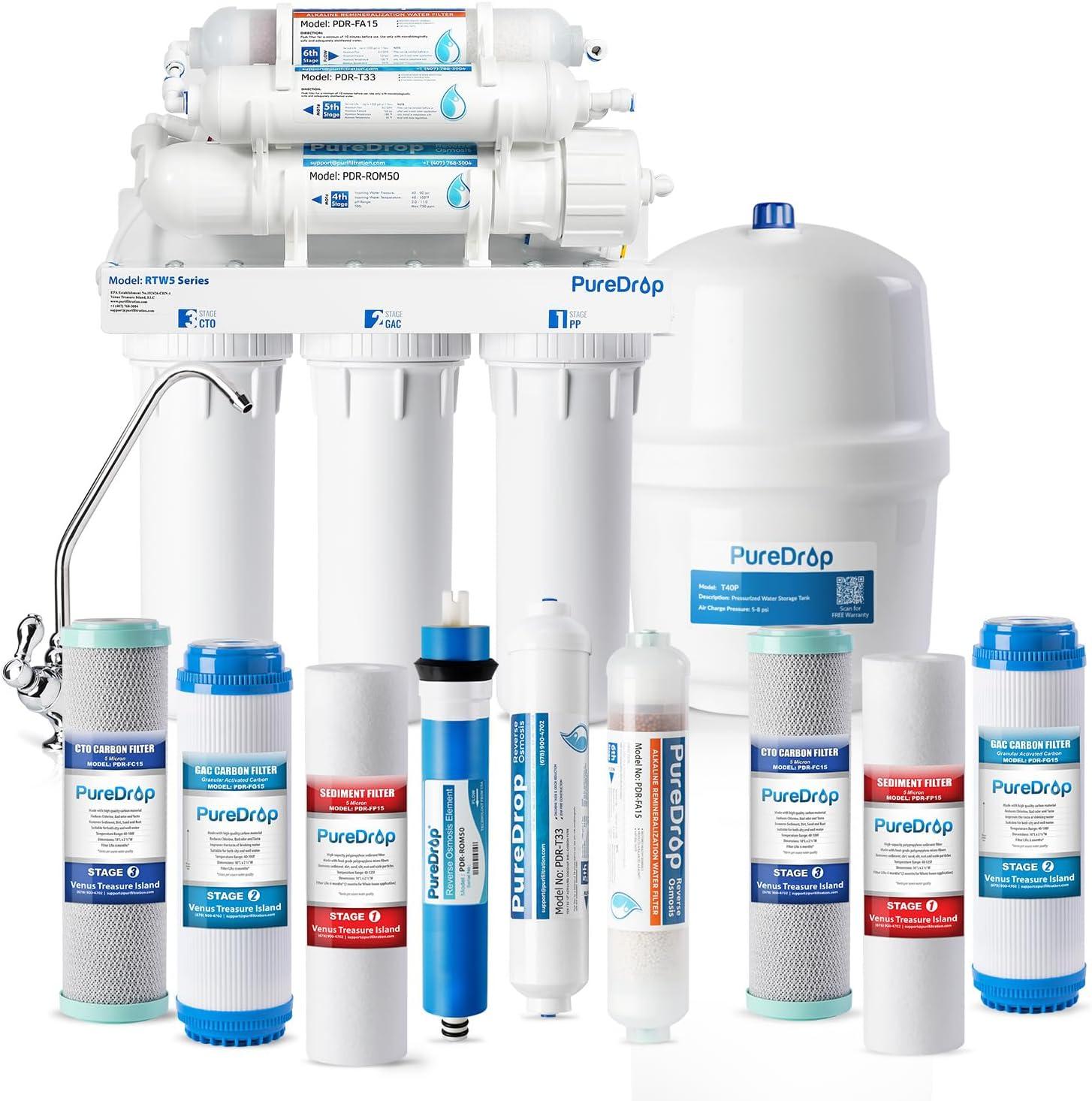 PureDrop 6-Stage Alkaline Remineralization Under-Sink Water Filter System