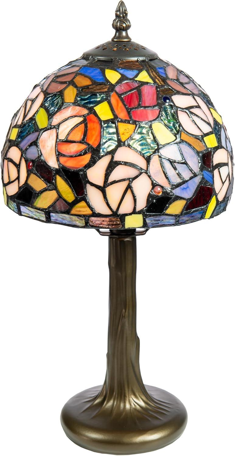 Carnation Stained Glass and Bronze Accent Table Lamp