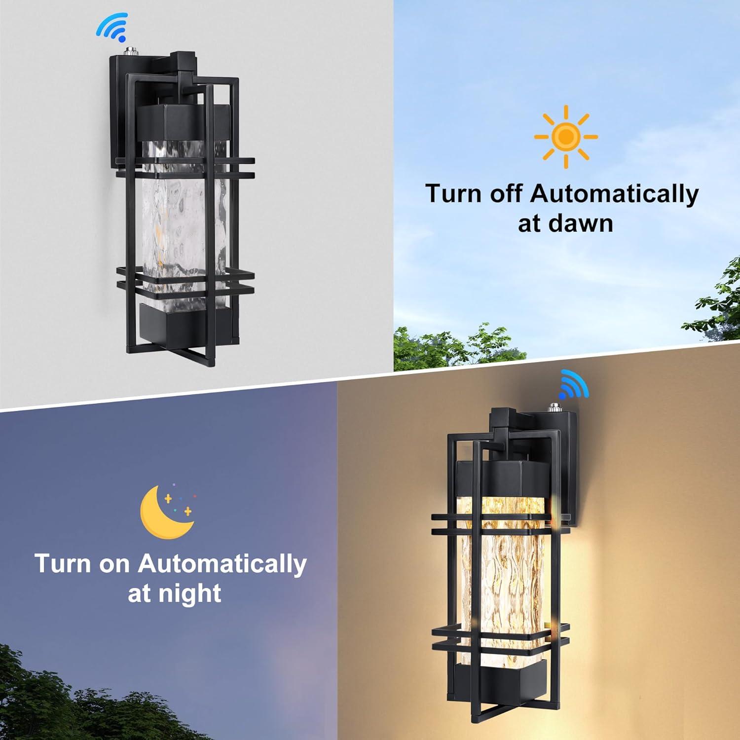 Black Modern Outdoor Wall Lanterns with Tempered Glass Shade, 9.76''