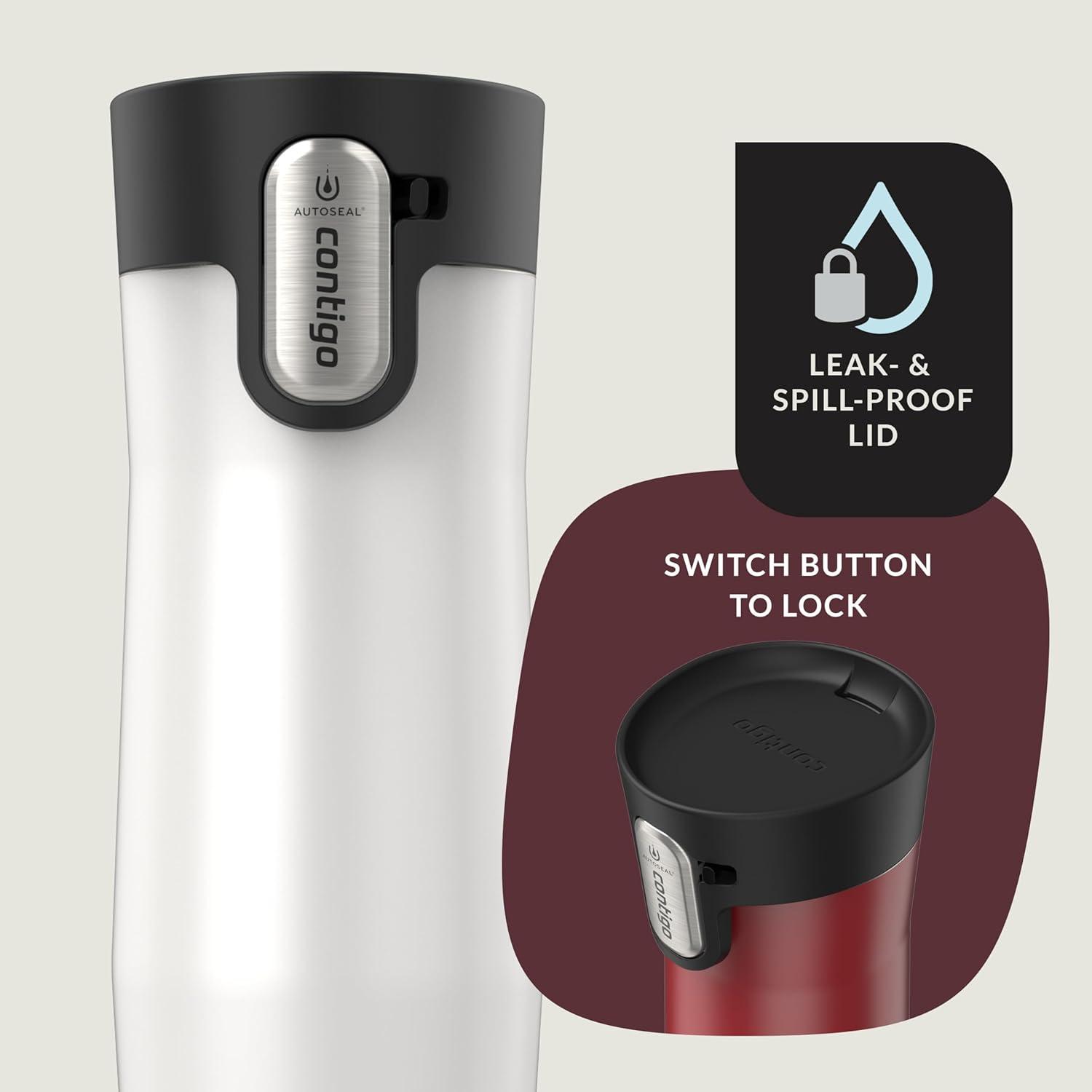 Contigo AUTOSEAL West Loop Vacuum-Insulated Stainless Steel Travel Mug with Easy-Clean Lid, 16 oz, Goji Berry Pearl & Salt Frosted Pearl, 2-Pack