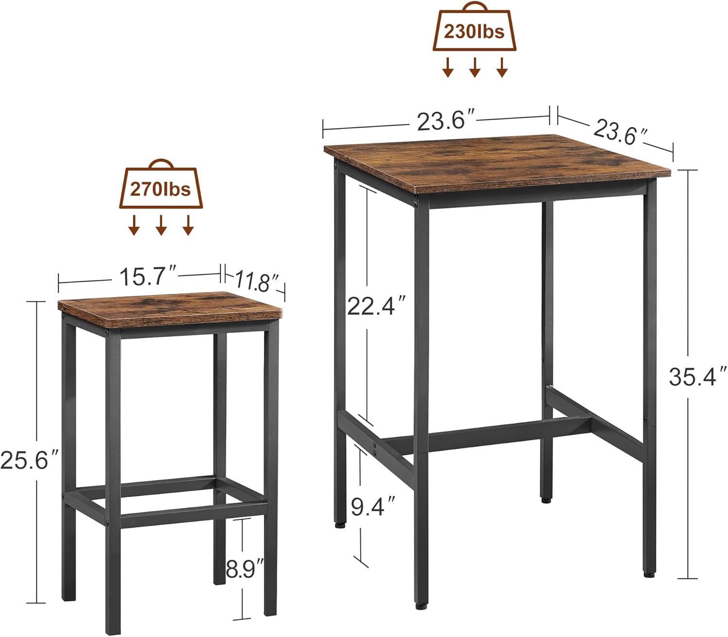 Rustic Brown and Black Square Pub Table Set with 2 Chairs