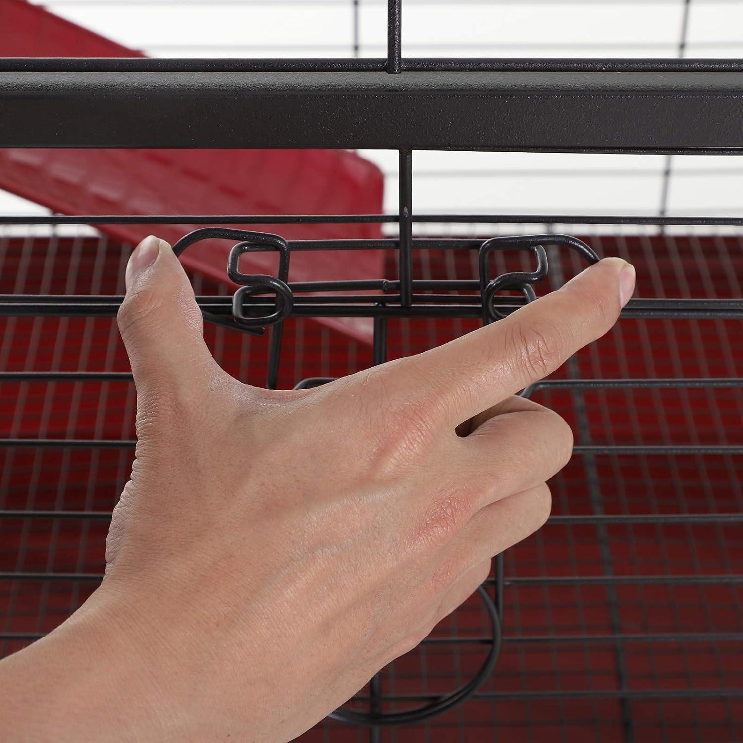 PawHut 41"L Small Animal Cage Rabbit Hutch Ferret Pet Play House with Feeder, Rolling Wheels, Platform, Ramp