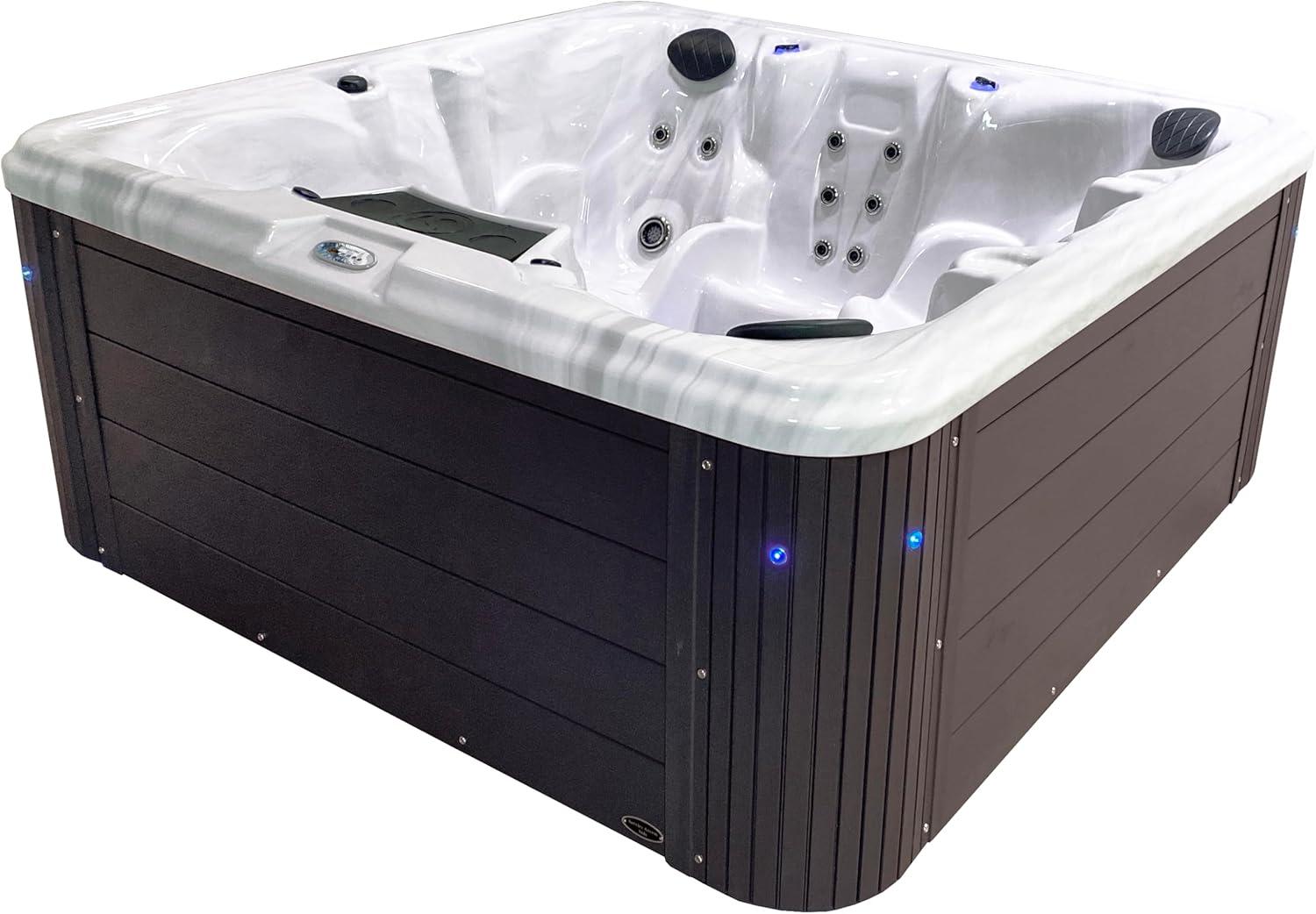 Insight 5-6 Person 34-Jet, 73-Port Acrylic Lounger Hot Tub Spa, Stainless Steel Heater with Ozonator, LED Lighting, LED Ice Bucket and Insulated Cover Included